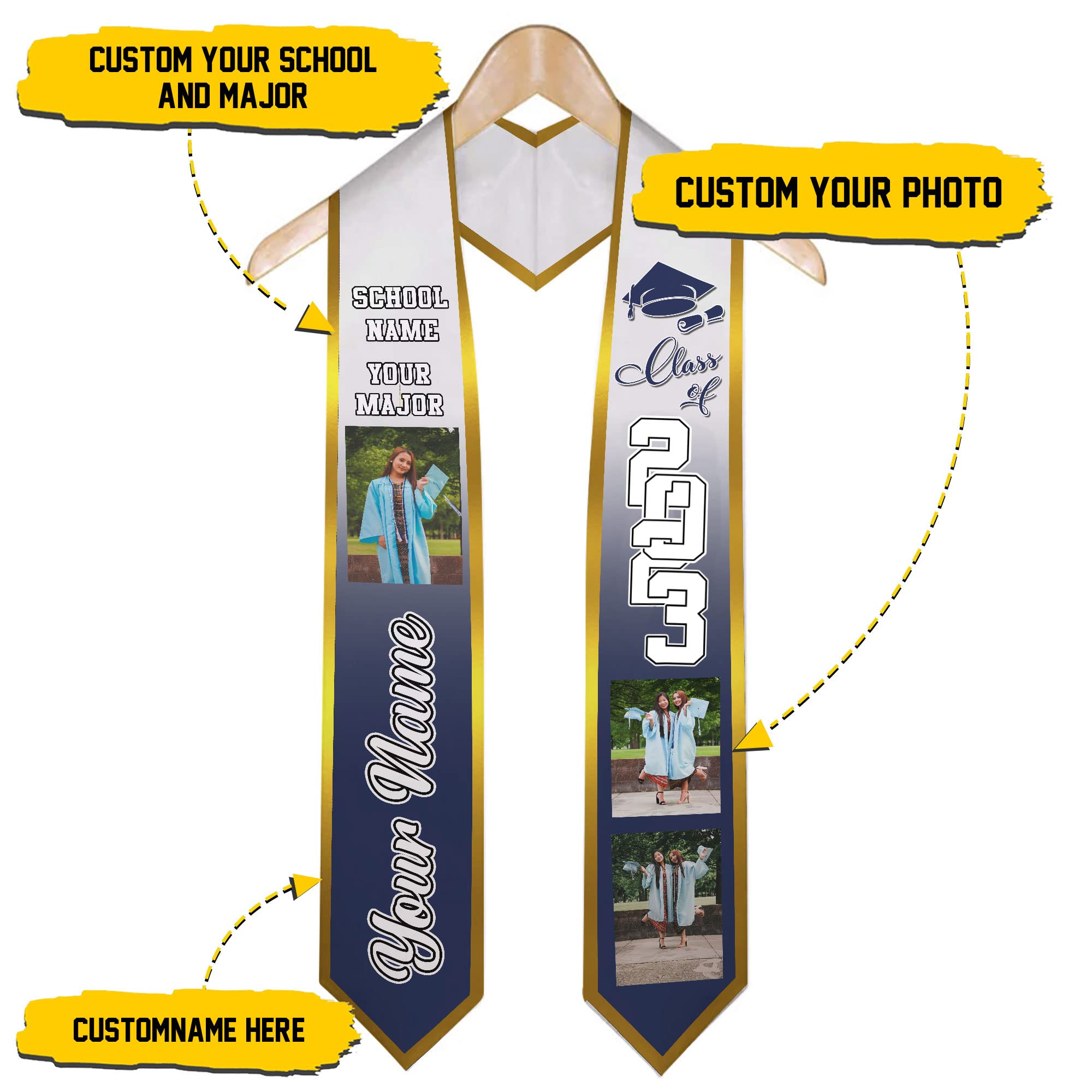 Custom Graduation Stole 2025 with Photo - Personalized Graduation Sash for High School & College - MDPrints Global - Perfect for Commencement Ceremonies & Graduation Photos