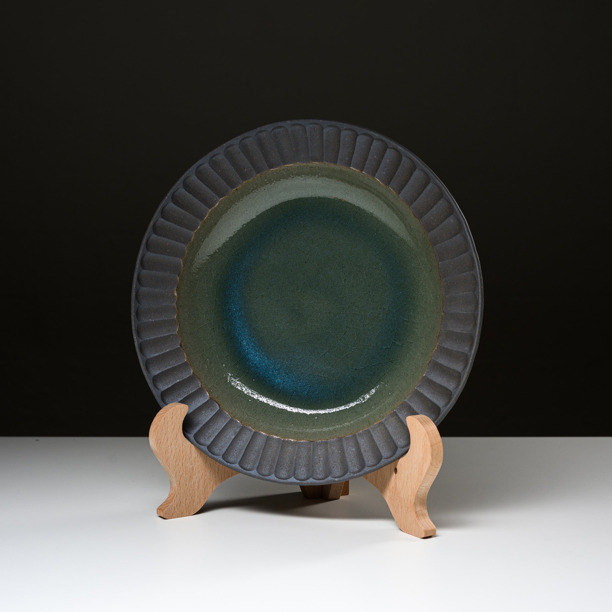 Wakasama Kiln Ceramic Jade Shallow Bowl - 24cm Handcrafted Pottery for Japanese Tea Ceremony, Sushi Serving & Home Decor