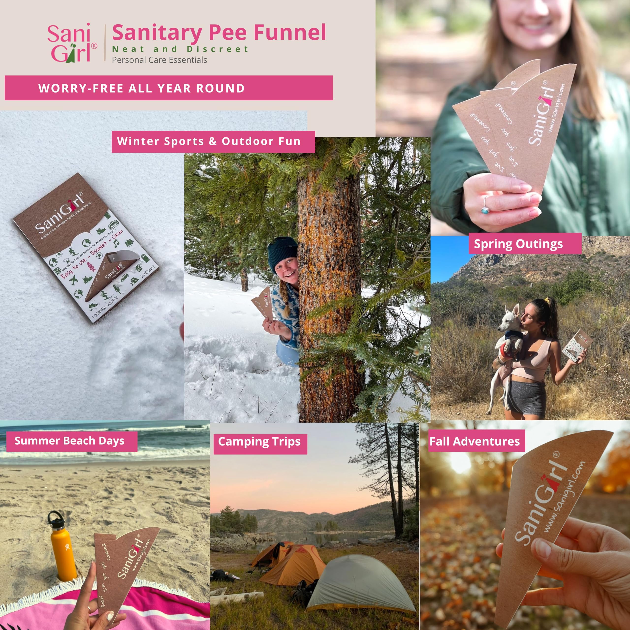 SaniGirl Disposable Female Urination Device - 20 Pack Leak-Proof Pee Funnel for Women, Travel & Camping Essentials | Portable Female Urinal for Outdoor Activities, Hiking, Road Trips & Emergency Use