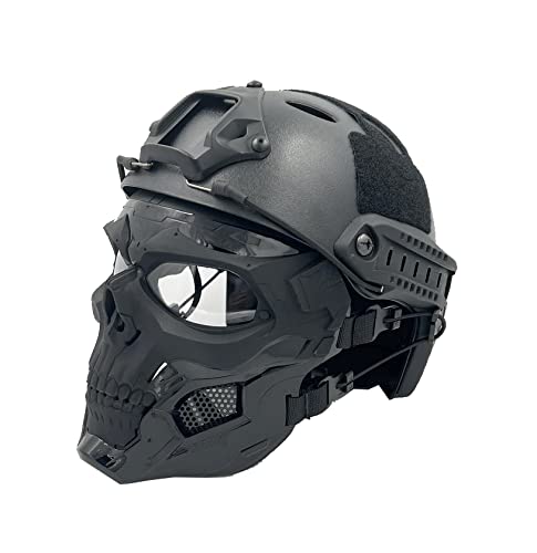 PJ Tactical Airsoft Paintball Helmet with Adjustable Full Face Mask - Military Style Protective Gear for Airsoft, Paintball & Outdoor Combat Games - Perfect for Tactical Training & Survival Scenarios