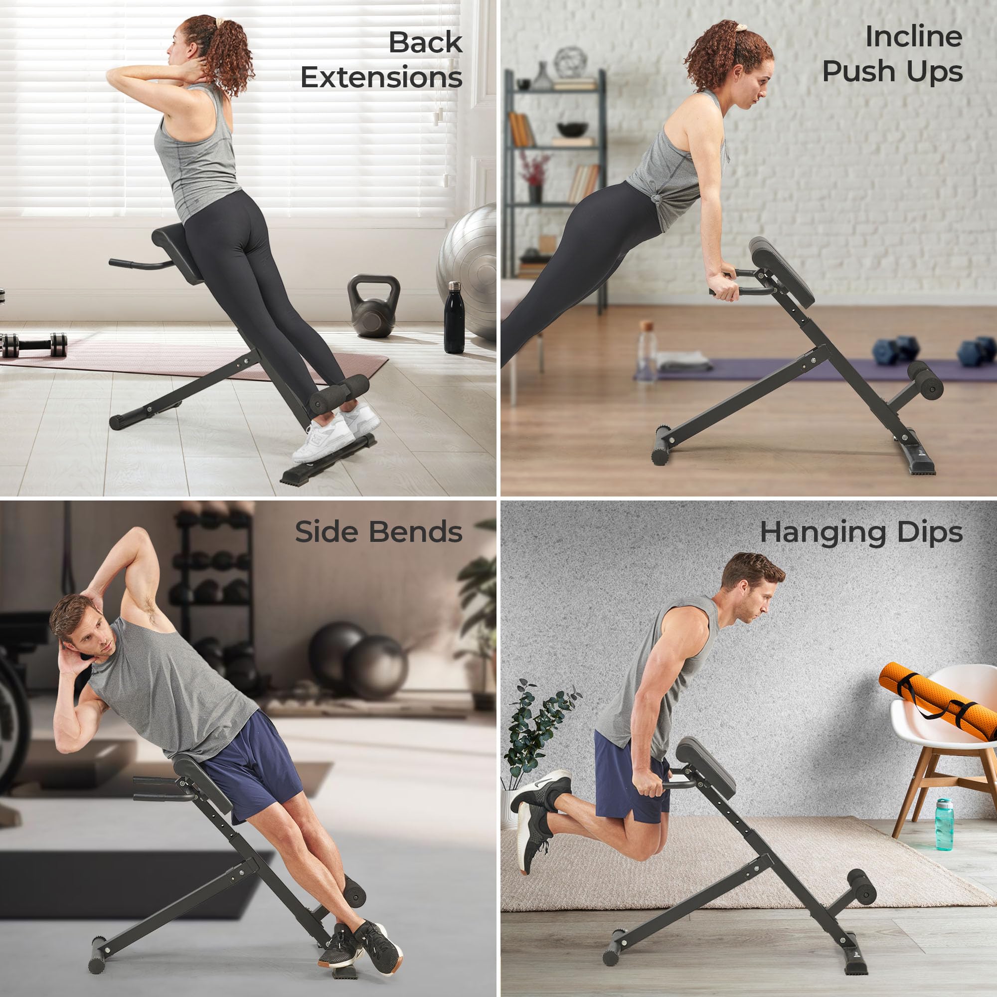 Lifepro Adjustable Roman Chair Hyperextension Bench - Foldable Back Extension Machine for Glutes, Hamstrings & Lower Back Workout - Home Gym Equipment for Core Strength Training | Perfect for Home Fitness, Cross Training & Rehabilitation Exercises