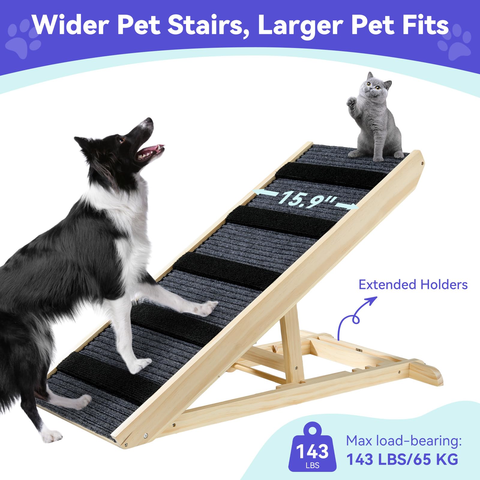 Extra Wide Large Dog Ramp for Bed & Couch - Adjustable Height 11.6