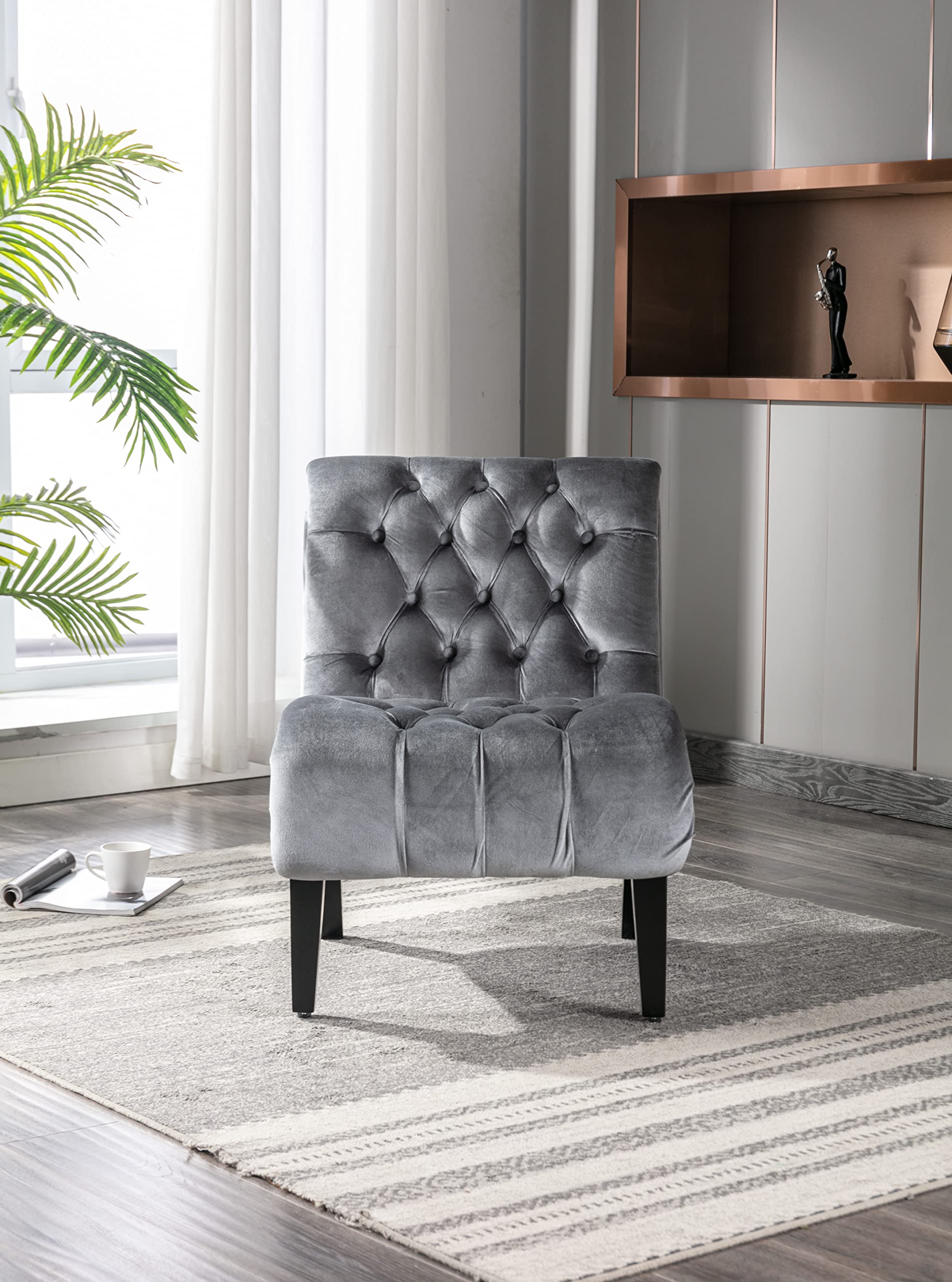 Velvet Tufted Accent Chair - Upholstered Barrel Armchair for Living Room, Bedroom & Office - Silver Square Lounge Chair for Home Decor & Relaxation | Perfect for Reading Nook, Guest Room & Cozy Corners