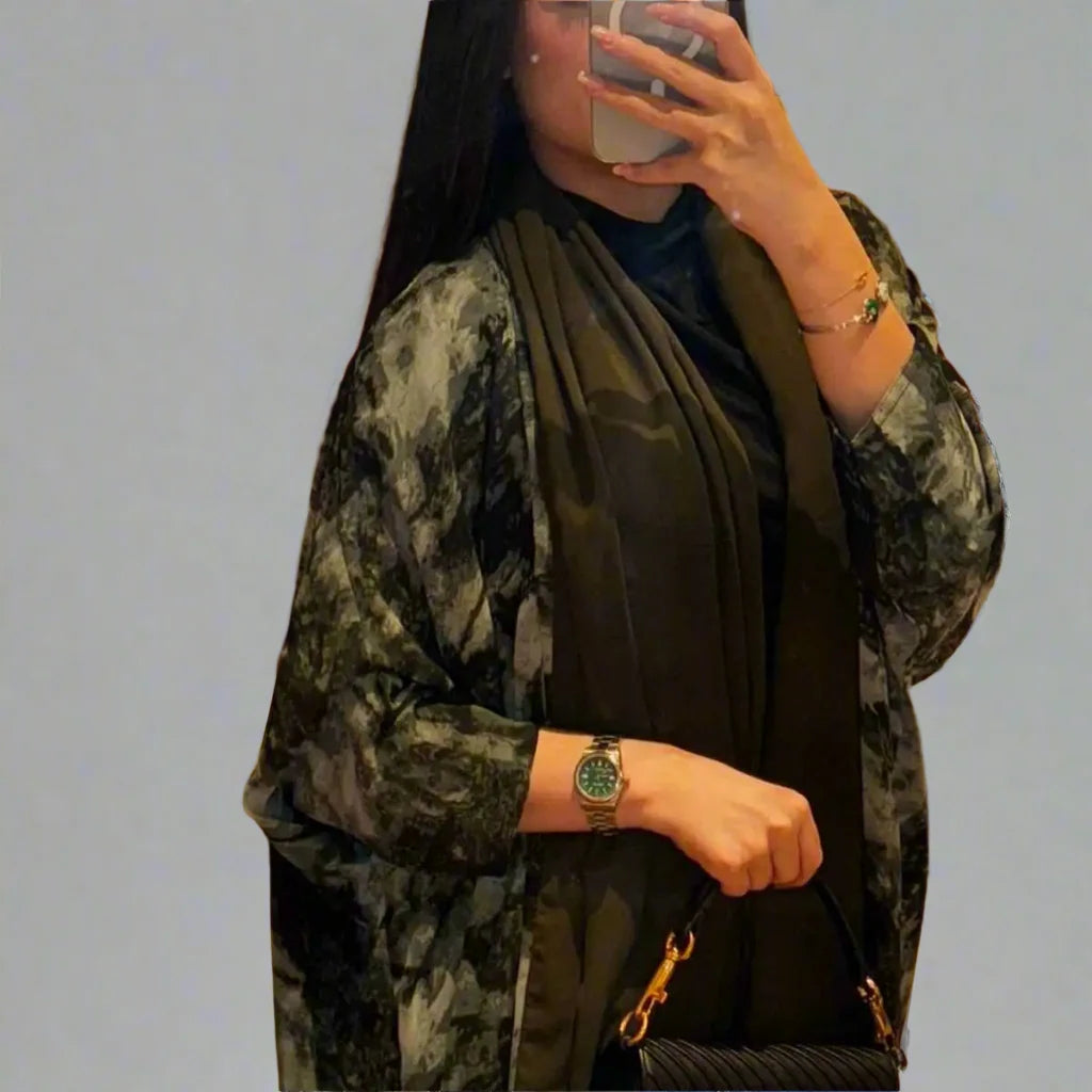 Modest Fashion Printed Cardigan Open Abaya Dress for Women - Stylish Muslim Outerwear for Prayer, Home & Casual Wear