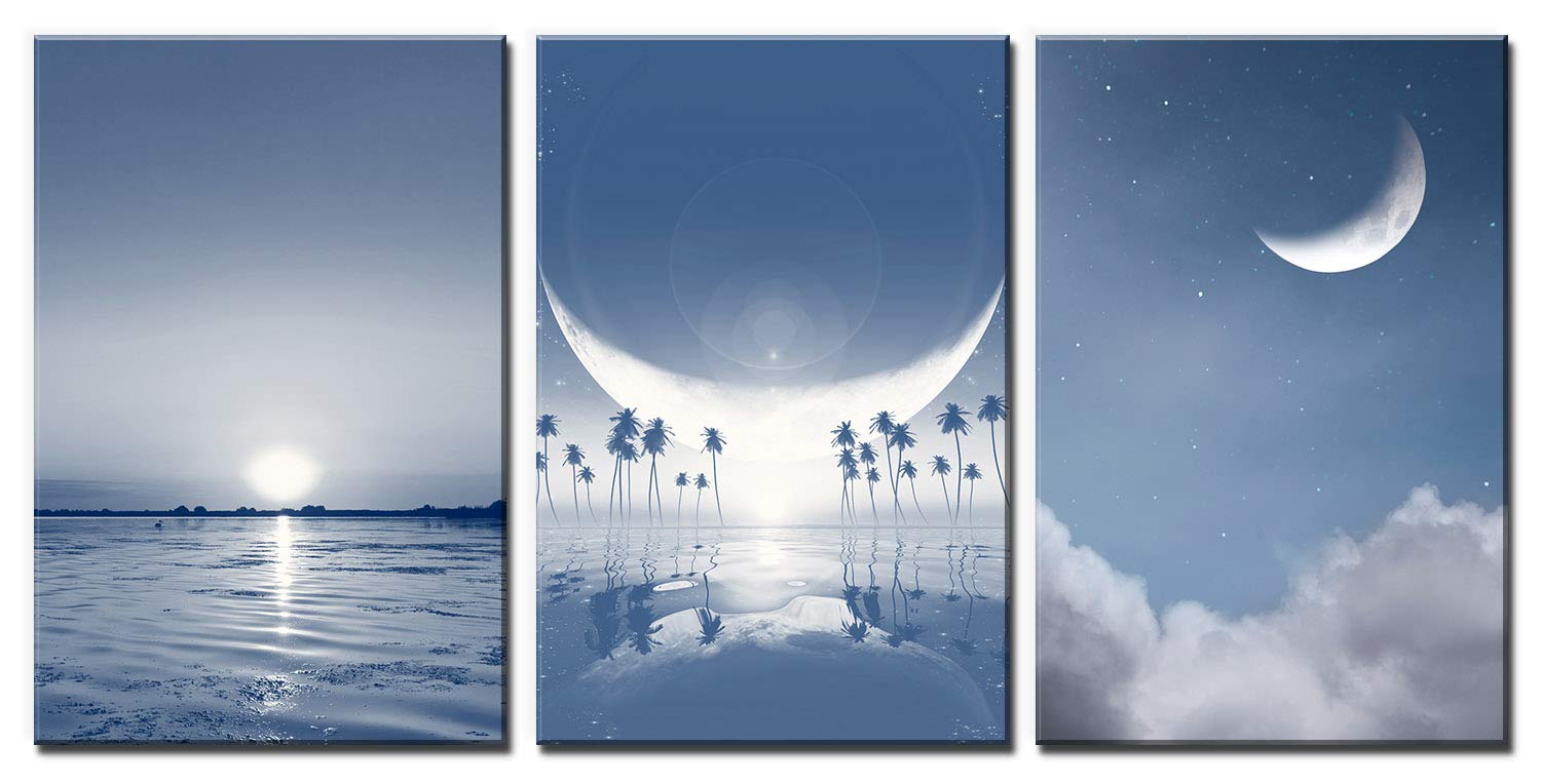 Mistical Landscape with Sun and Moon - 3 Panel Canvas Wall Art Set (24