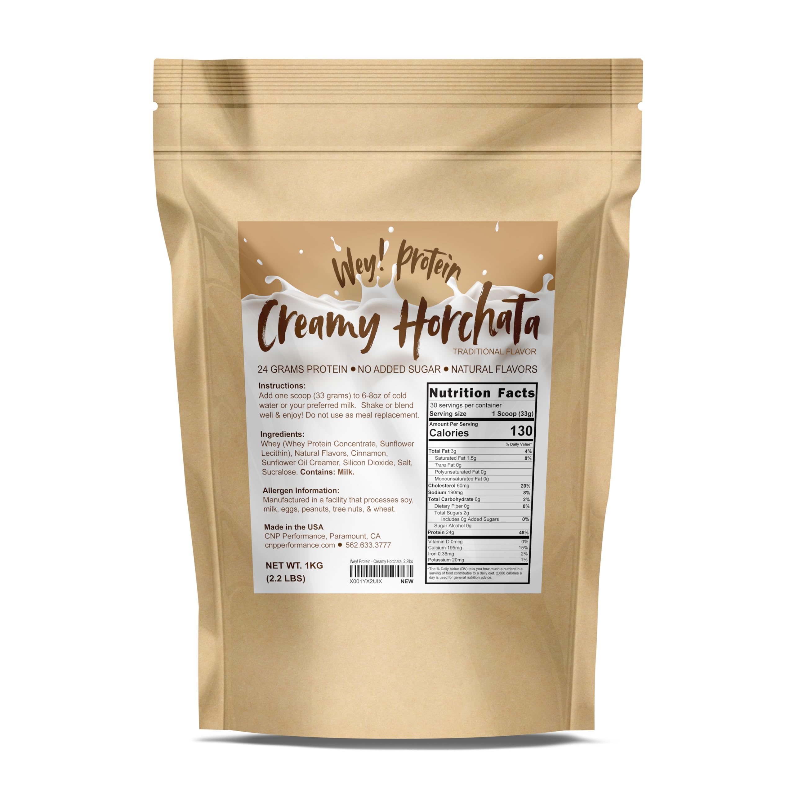 Horchata Whey Protein Powder - Traditional Mexican Flavor, Sugar-Free, Gluten-Free, 23g Protein per Serving, Made in USA (30 Servings, 2.2lbs) - Perfect for Post-Workout Recovery & Healthy Smoothies