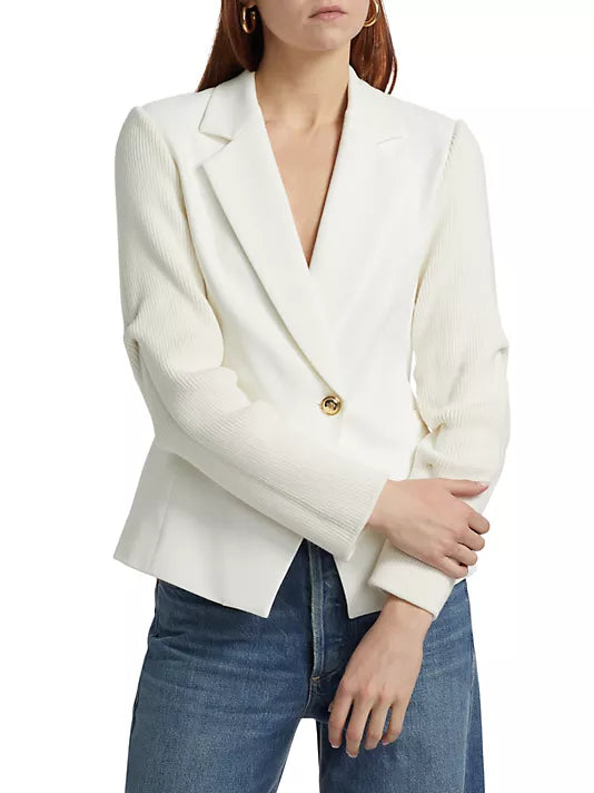 Flora Mixed Media Jacket - Soft White Women's Fashion Outerwear | Perfect for Spring Layering & Casual Outfits