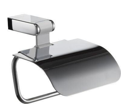 Polished Chrome-White Aluminum Iris Toilet Paper Roll Holder with Lid - Bathroom Tissue Dispenser - European Made in Spain - Perfect for Modern Bathrooms, Powder Rooms & Guest Bath Decor