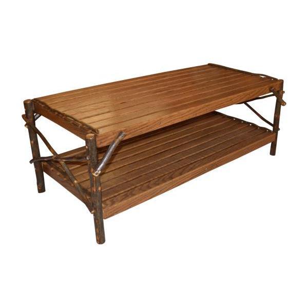 Solid Hickory Wood Coffee Table with Storage Shelf - Rustic Farmhouse Living Room Furniture for Home Decor & Entertainment Areas