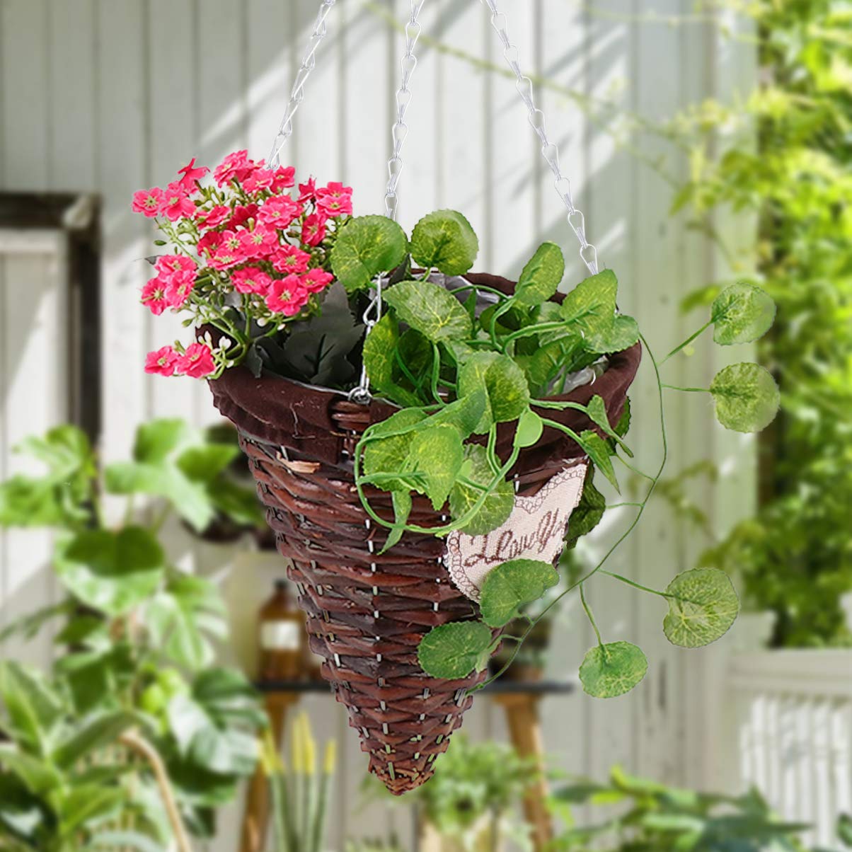 DOITOOL Wicker Hanging Planter Basket - Indoor/Outdoor Garden Plant Pot with Drain Hole & Chain - Boho Home Decor for Patio, Porch, Balcony (Coffee Cone Style) - Perfect for Succulents, Herbs & Flowers