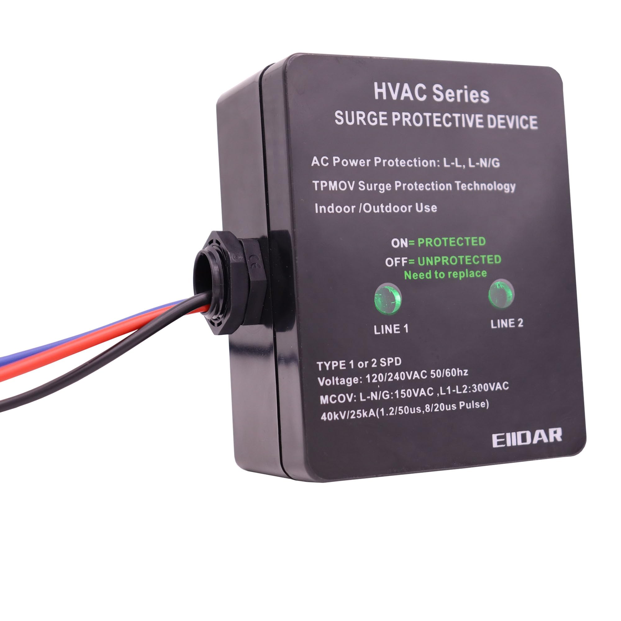 EIIDAR HVAC Surge Protective Device 120/240V - Universal AC Surge Protector for Air Conditioners - Indoor/Outdoor Use - Protects HVAC Units from Power Surges & Lightning Strikes (Perfect for Homes, Offices & Commercial Buildings)