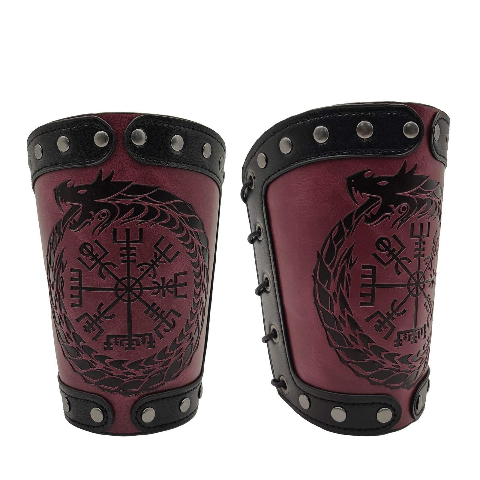 Viking Bracers for Men & Women - Medieval Leather Arm Armor Cuffs, Punk Style Wristbands & Gauntlets (2-Pack) - Perfect for LARP, Cosplay, Renaissance Fairs & Historical Reenactments