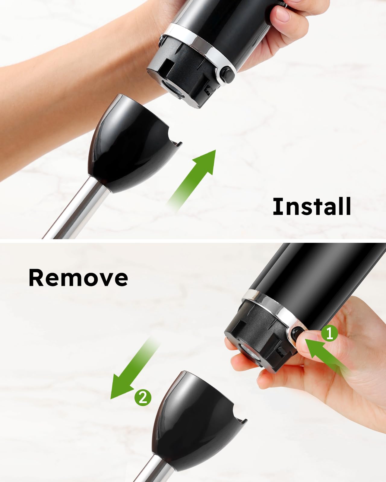 Sangcon 400W 3-in-1 Immersion Hand Blender with Stainless Steel Blade, Whisk & Milk Frother Attachments - Powerful Electric Handheld Blender for Smoothies, Soups, Baby Food & Baking - Black