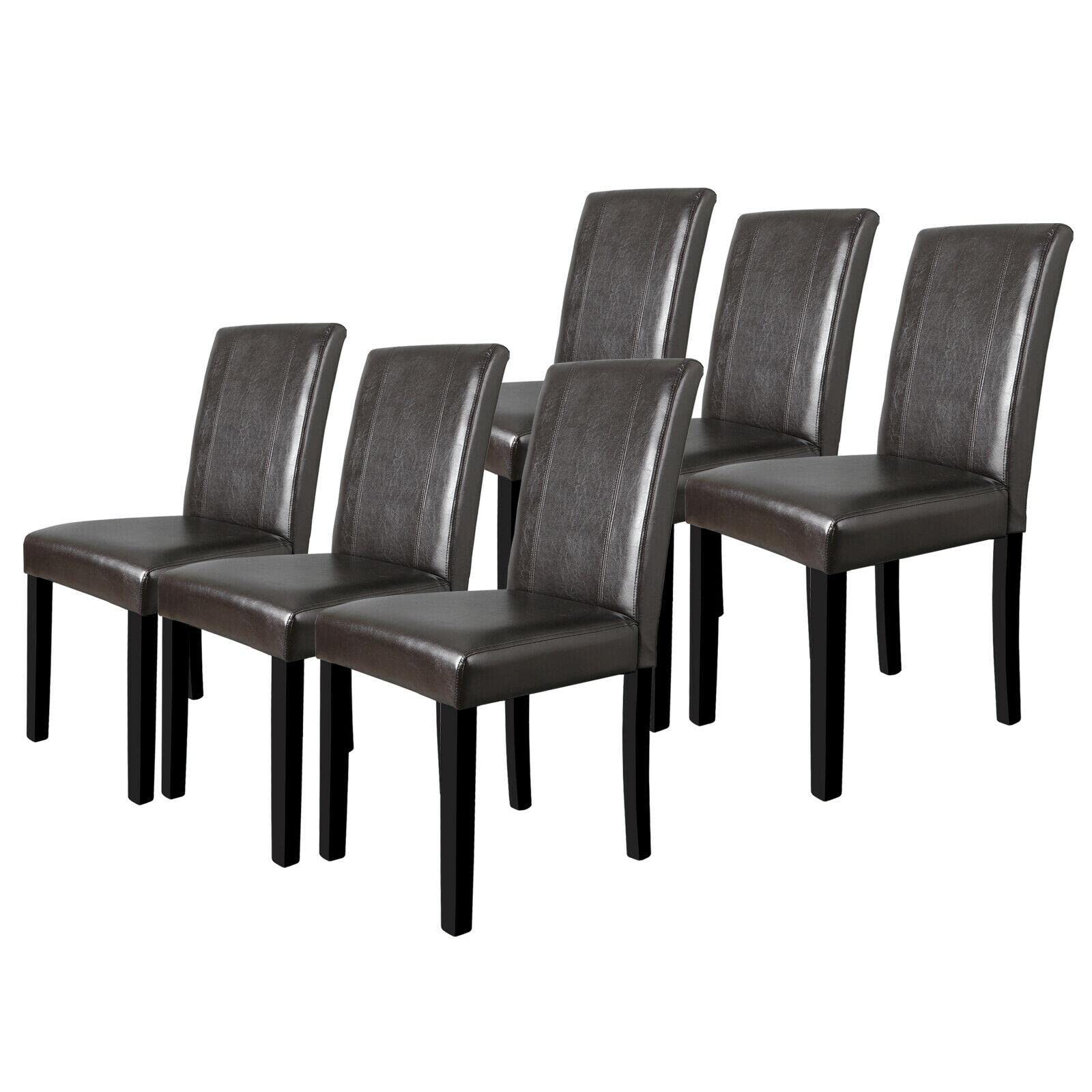 Elegant Brown Leather Parson Dining Chairs - Set of 6 for Formal Kitchen & Dining Room, Perfect for Home Entertaining and Everyday Meals