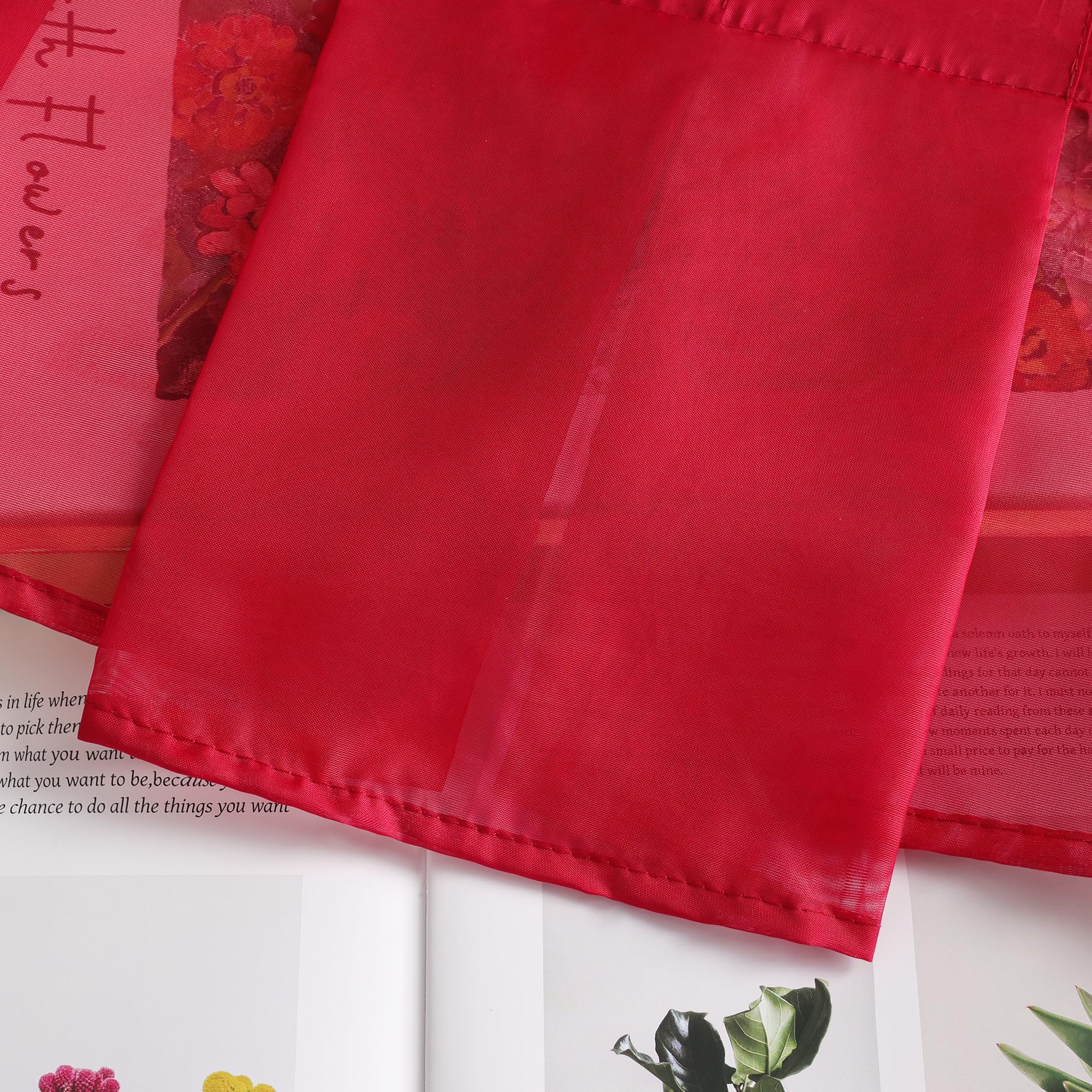Red Window Valance Rod Pocket Sheer Voile Swag Curtain with Pleated Roman Shades - 1pc Kitchen Curtain 47