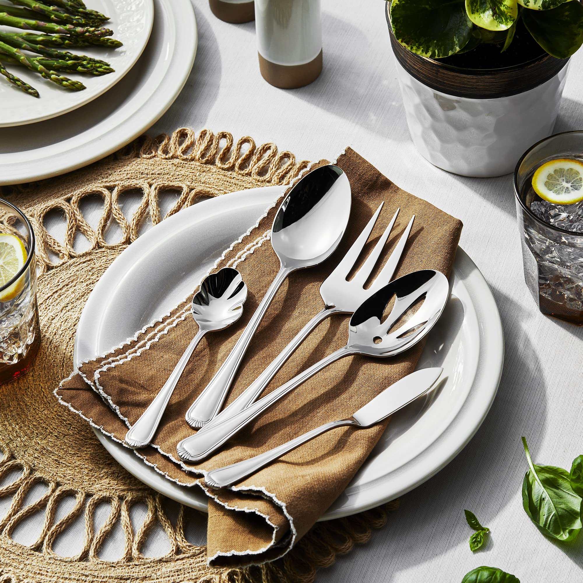 HENCKELS Alcea 65-Piece Flatware Set - Premium Stainless Steel Silverware with 8 Steak Knives for Dining, Entertaining & Special Occasions