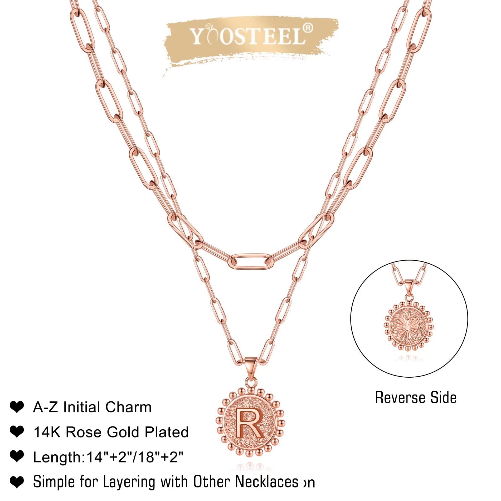 Yoosteel 14K Gold Plated Initial Necklace for Women - Personalized Dainty Paperclip Link Chain Layered Necklace, Easter Basket Stuffers Gifts, Perfect for Everyday Wear, Layering & Special Occasions