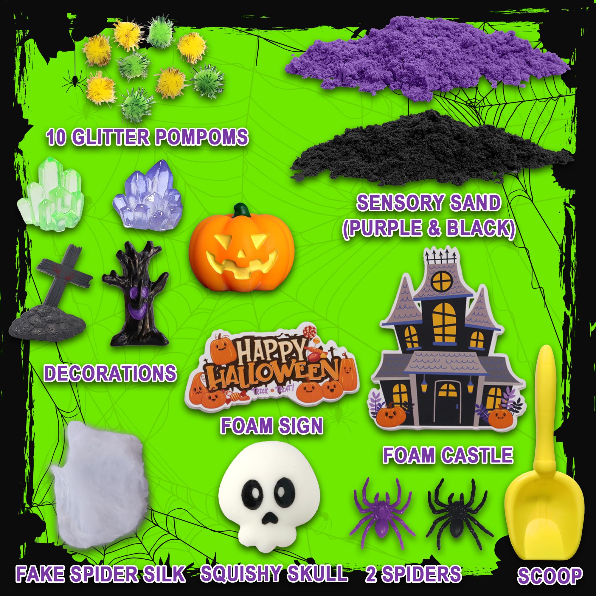 Halloween Sensory Bin for Kids - Halloween Sensory Toys with Play Sand for Toddlers Boys & Girls Ages 3-8 - Halloween Arts & Crafts Kit & Educational Gift for Preschoolers - Perfect for Sensory Play, Halloween Party Favors & Classroom Activities