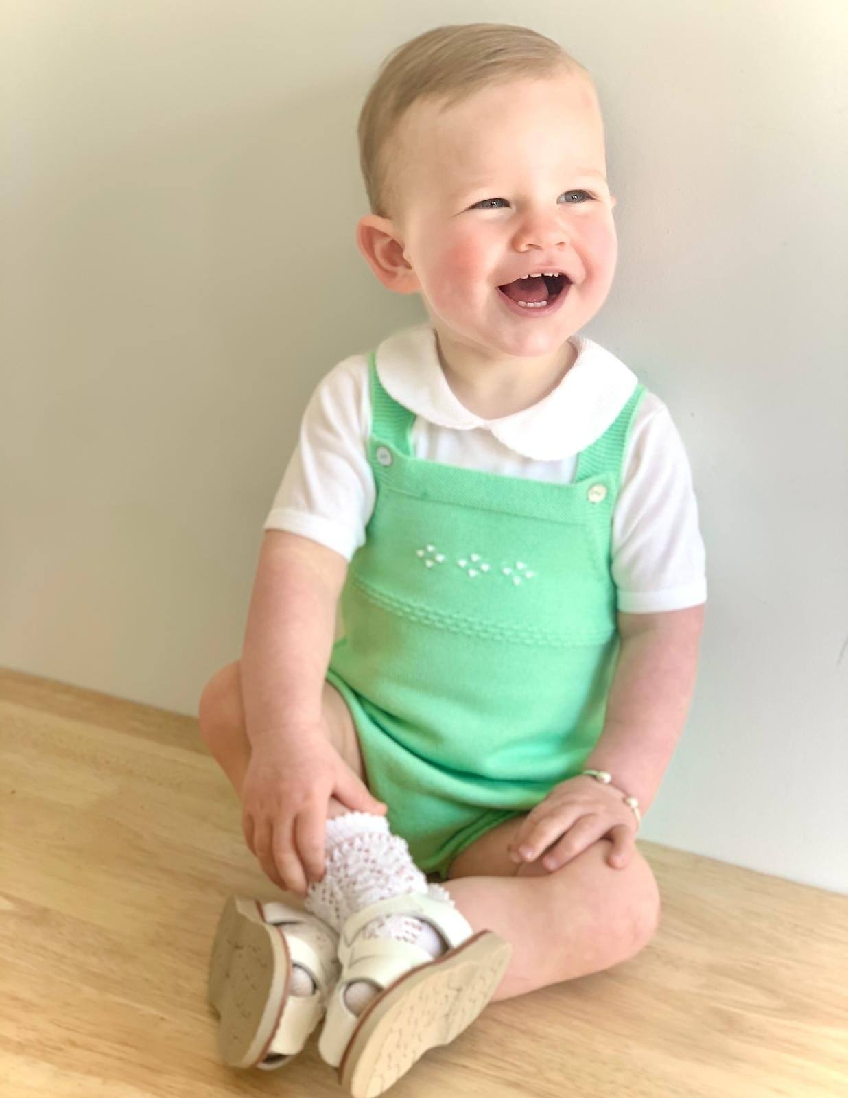 Classic Knitted Dungaree Romper for Women - Soft Cotton Jumpsuit in Apple Green | Casual Outfit, Maternity Wear & Photoshoot Dress