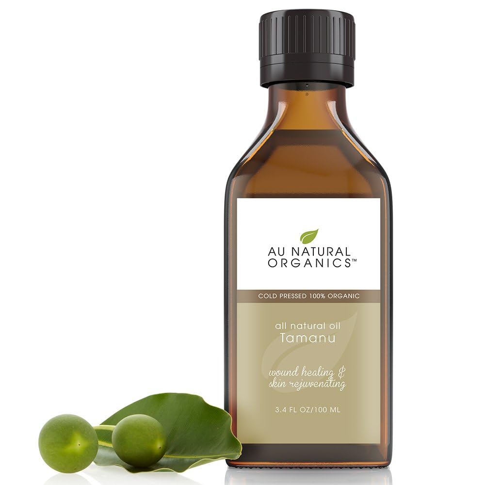 USDA Certified Organic Cold Pressed Tamanu Oil for Psoriasis, Eczema & Acne Scars - Non-GMO, Gluten & Hexane Free Face, Skin & Hair Treatment - Soothes Dry, Scaly & Irritated Skin - 3.4 oz - Perfect for Daily Skincare Routine & Natural Beauty Regimen