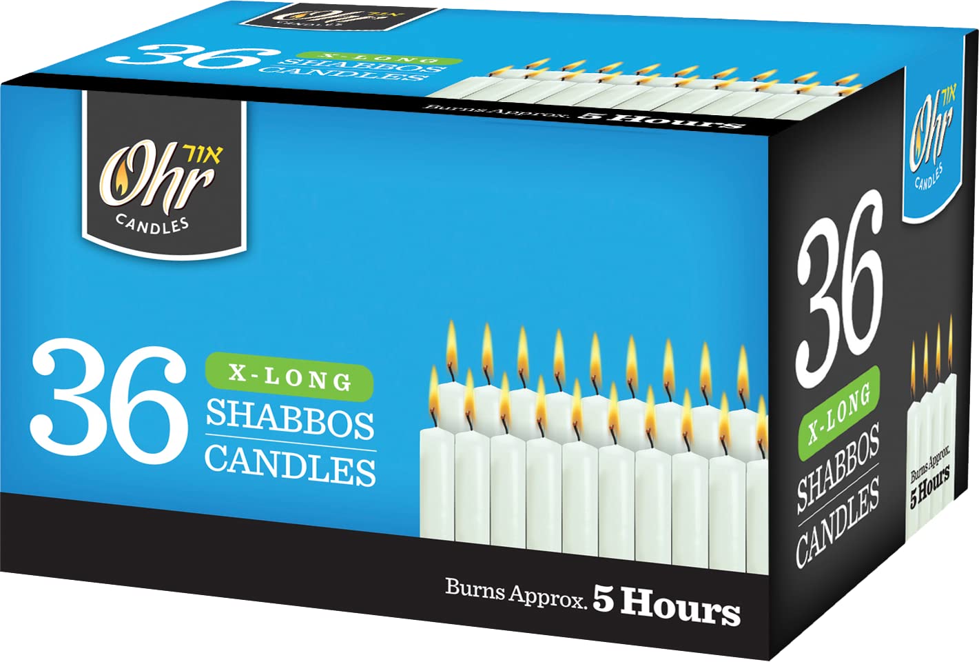 Shabbos Candles Extra Long - 5-Hour Burn, 36-Pack White Tapers for Shabbat & Dinner