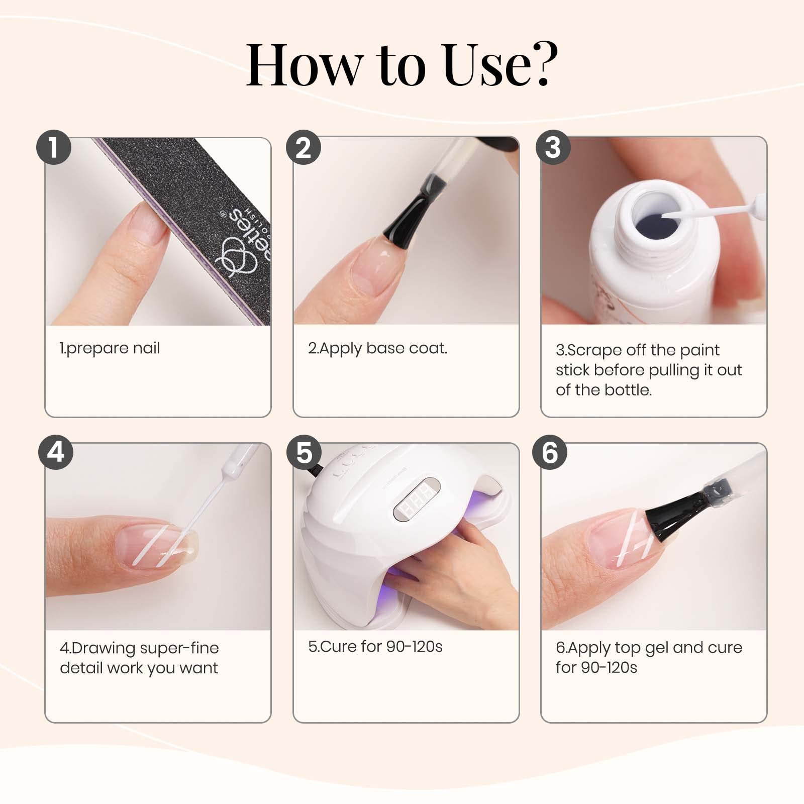 Beetles Gel Polish Swirl Nail Art - 7ml Classic White Soak Off UV/LED Gel Polish for French Manicure, Thin Line Nail Art & Salon Designs | Perfect for DIY Nails, Home Manicure & Professional Salon Use