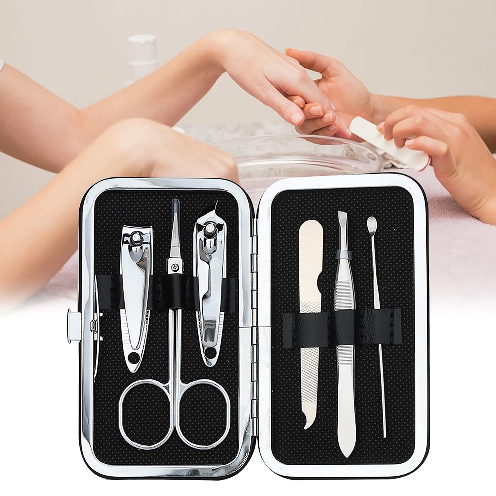 Premium 6-Piece Stainless Steel Nail Clipper Set - Manicure & Pedicure Kit with Nail Scissors, Toenail Clippers, Cuticle Tools & Drill Bits for Women & Men - Perfect for Home Grooming, Travel & Salon Use