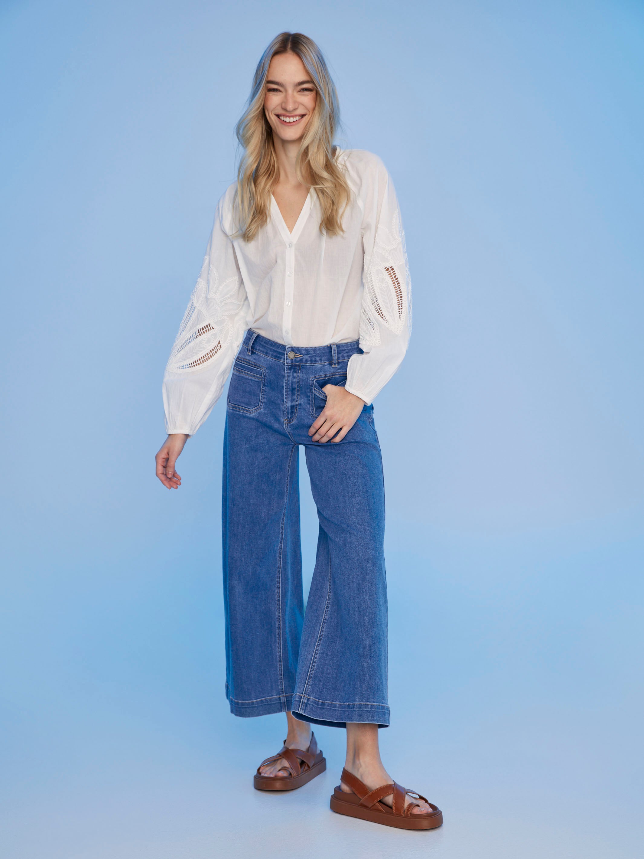 Stylish White Cotton Button Front Blouse with Elegant Embroidery - Perfect for Office Wear & Casual Outings