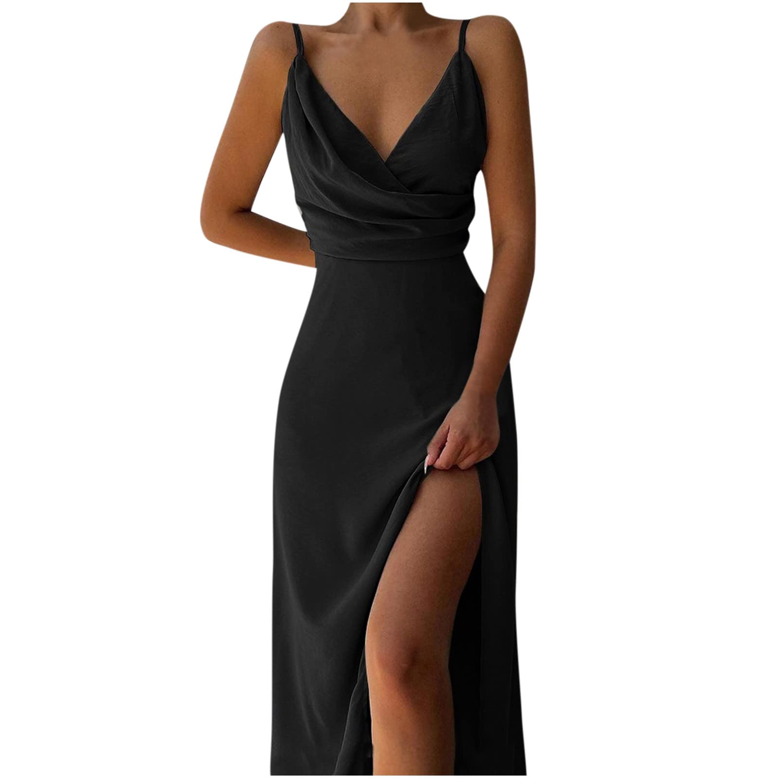 Elegant 2022 Spring Wedding Guest Dress for Women - Spaghetti Strap Maxi Dress with Cowl Neck | Sexy Summer Tunic Cami Long Dress for Parties, Bridal Showers & Formal Events