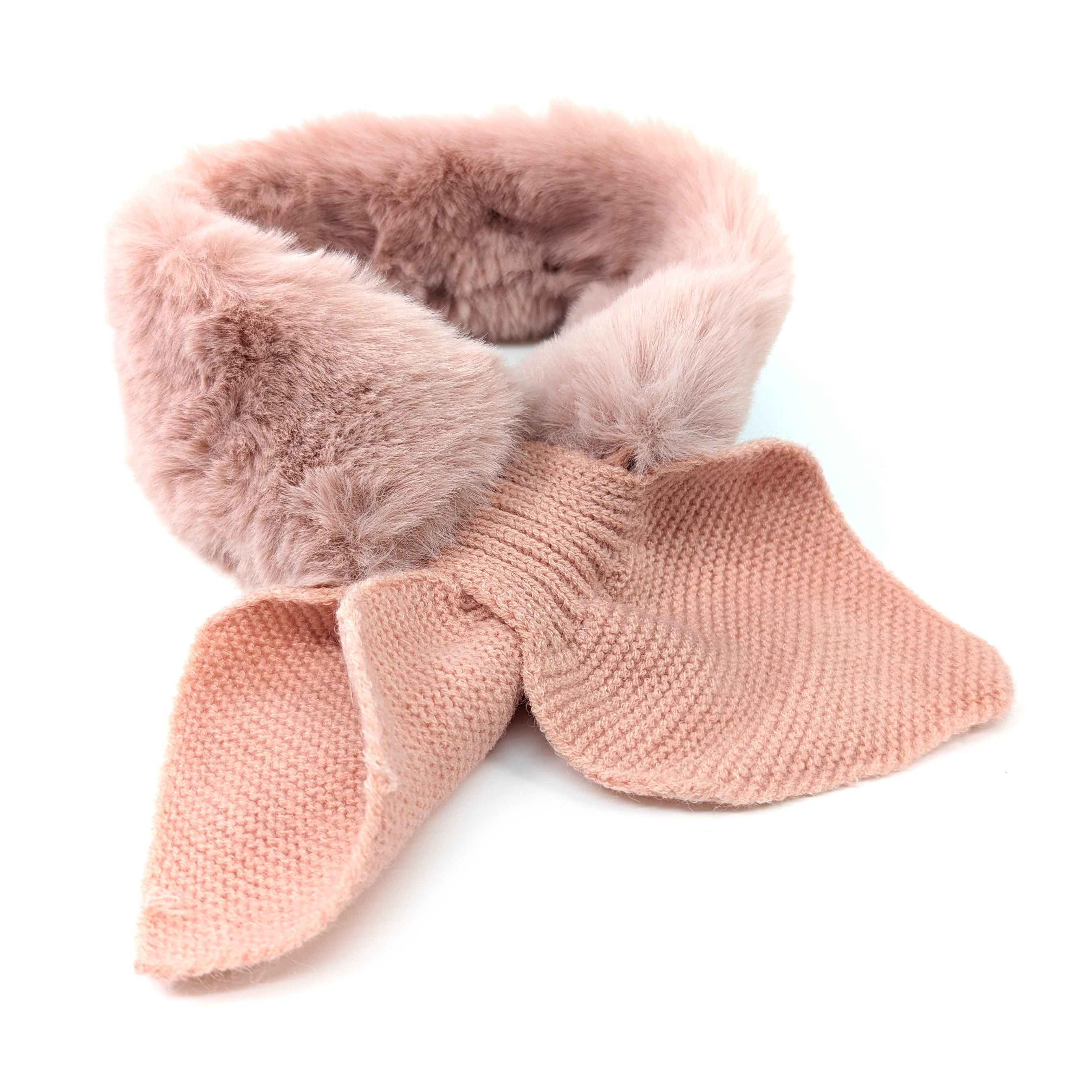 Bela Bela Knitted Tie Faux Fur Collar - Soft Dusky Pink Winter Fashion Accessory for Women | Perfect for Sweaters, Coats & Holiday Outfits