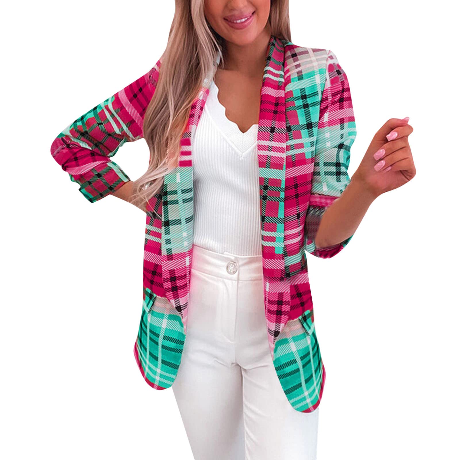 Women's Plaid Blazer Jacket - Business Casual Office Blazer with Pockets for Work, Suit & Professional Wear | Perfect for Office, Meetings & Business Events