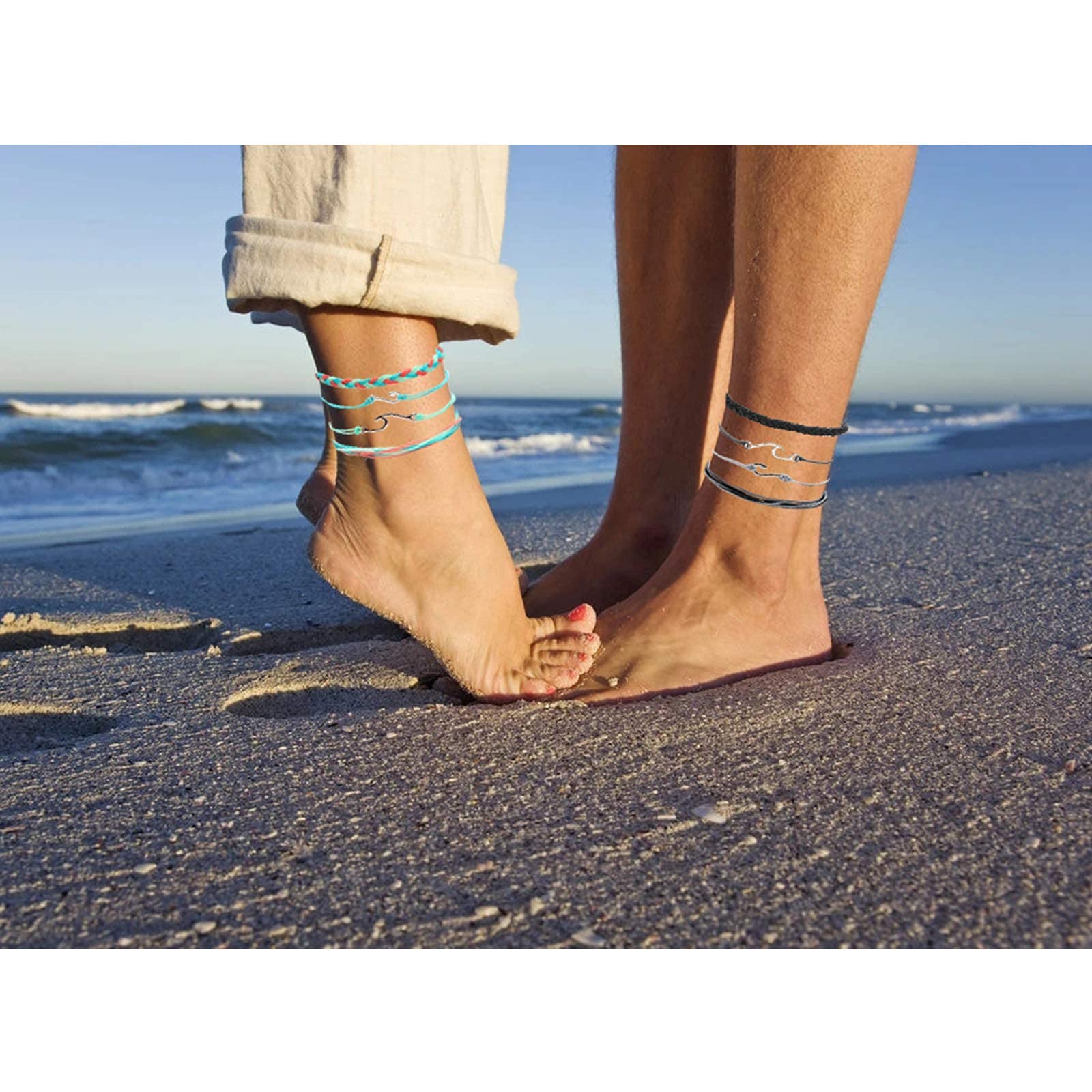 Trendy Blue String Friendship Bracelets for Women - Boho Style Adjustable Anklets & Wristbands - Perfect Christmas Gifts, Summer Accessories & Stocking Stuffers (Great for Beach Parties, Festivals & Everyday Boho Fashion)