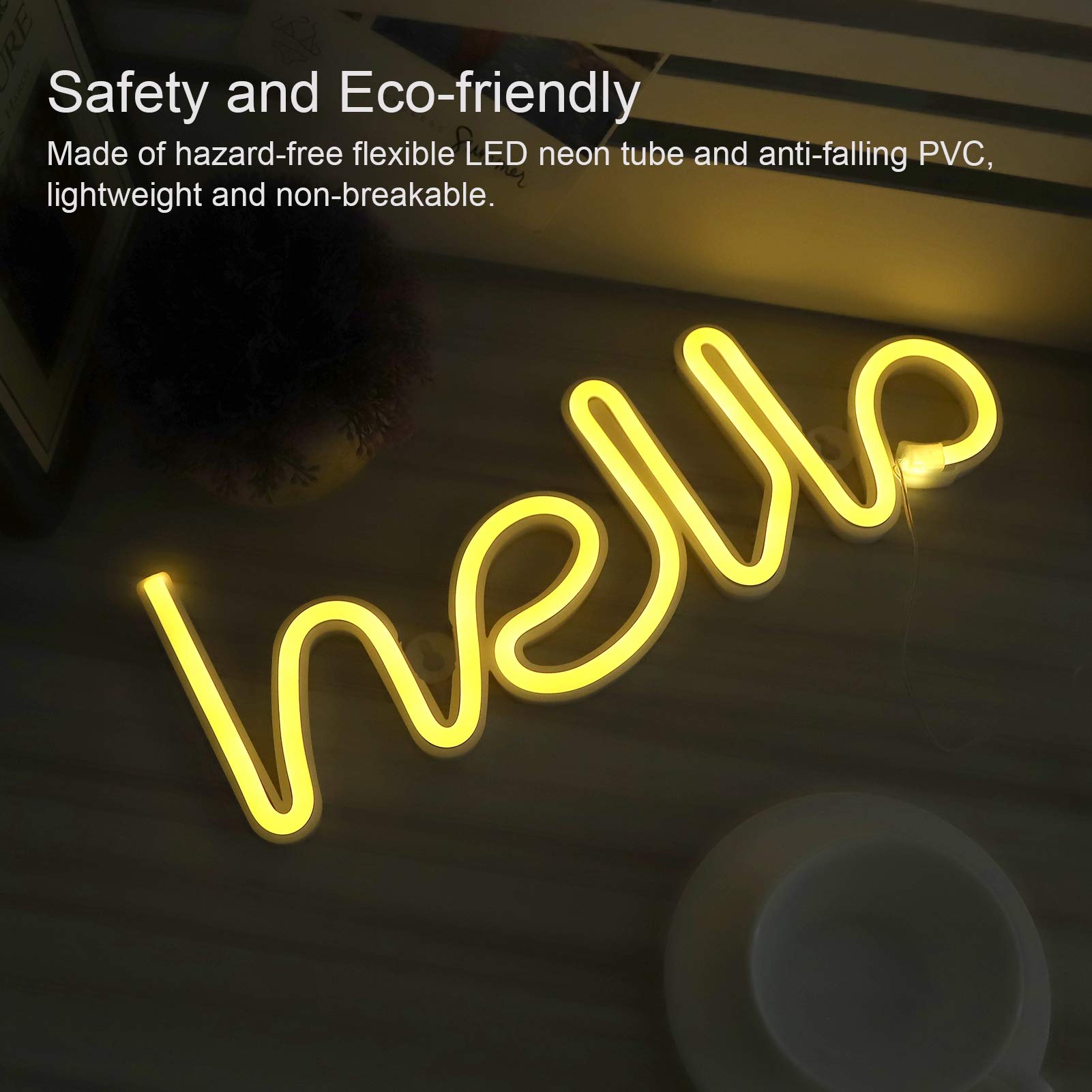 LED Hello Neon Sign - Warm White Word Art Light for Wall Decor, Christmas, Kids Room & Living Room | USB/Battery Powered | Perfect for Bedroom, Party & Home Decoration