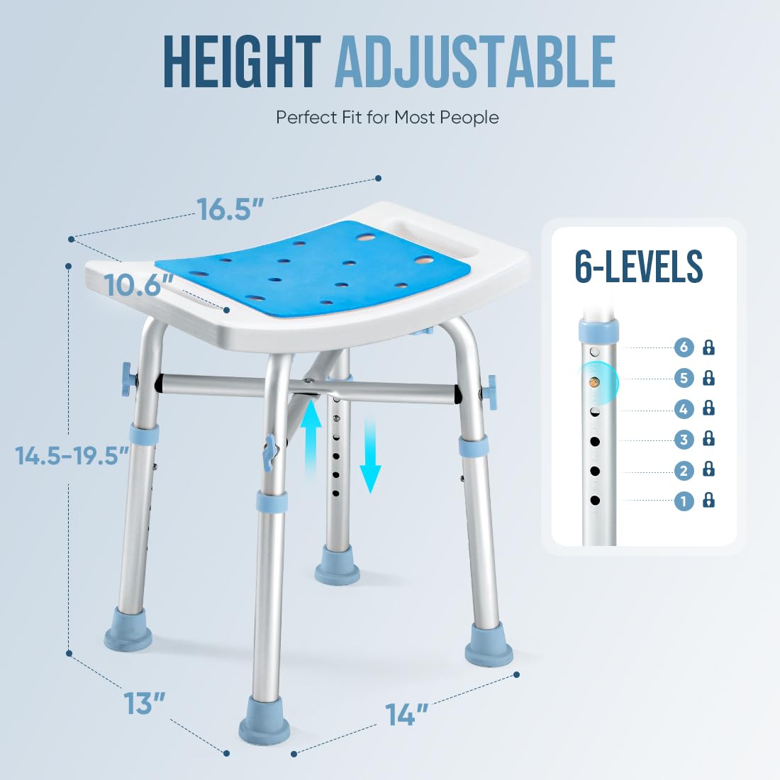 OasisSpace Heavy Duty Shower Chair 500lb Capacity - Adjustable Height Bath Seat with Padded Cushion & Anti-Slip Feet - Tool-Free Assembly Shower Bench for Elderly & Disabled - Ideal for Bathroom Safety & Mobility Assistance