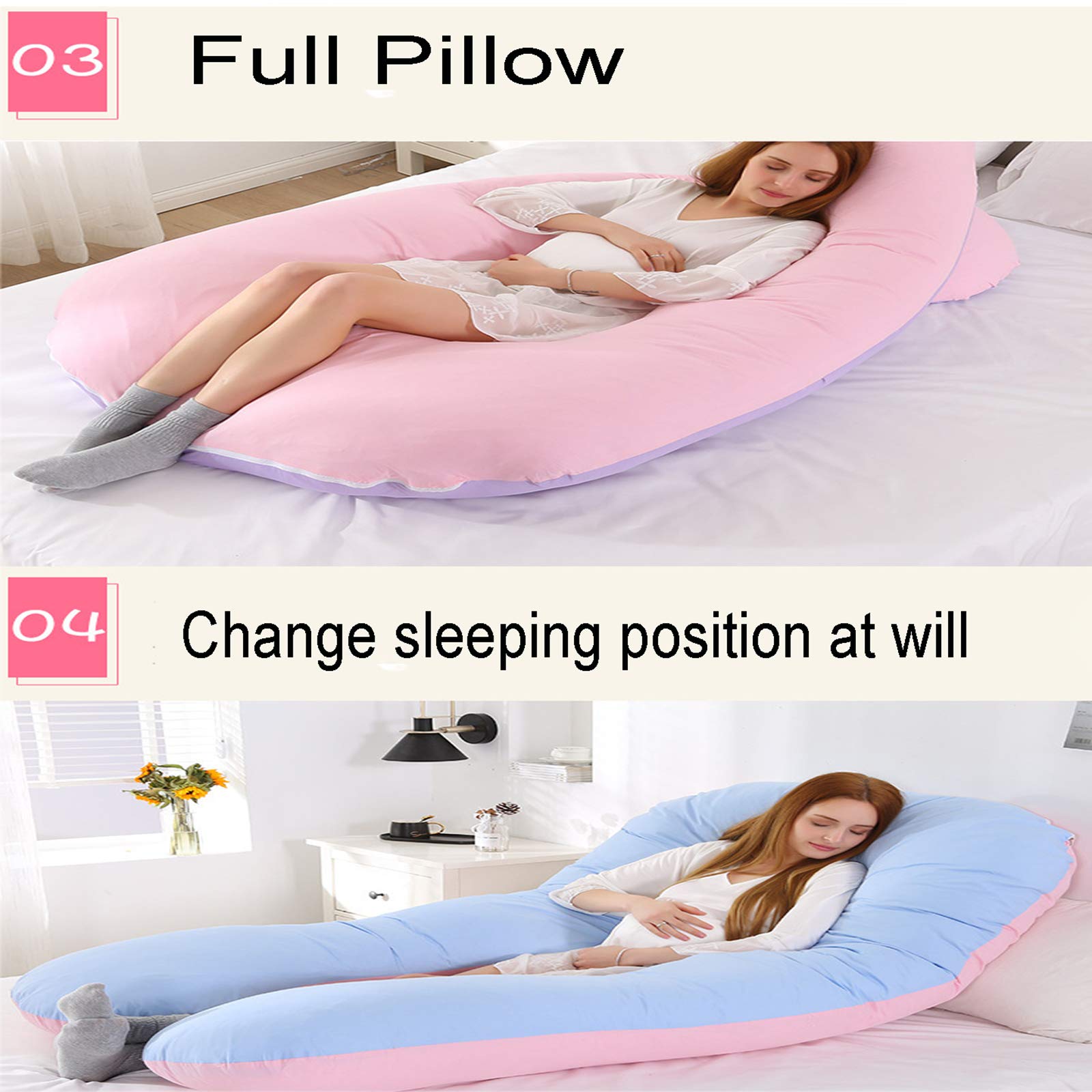 U-Shaped Maternity Full Body Pregnancy Pillow for Back, Hip & Leg Pain Relief - Soft Washable Cotton Cover, Dark Blue - Perfect for Side Sleeping & Comfort During Pregnancy
