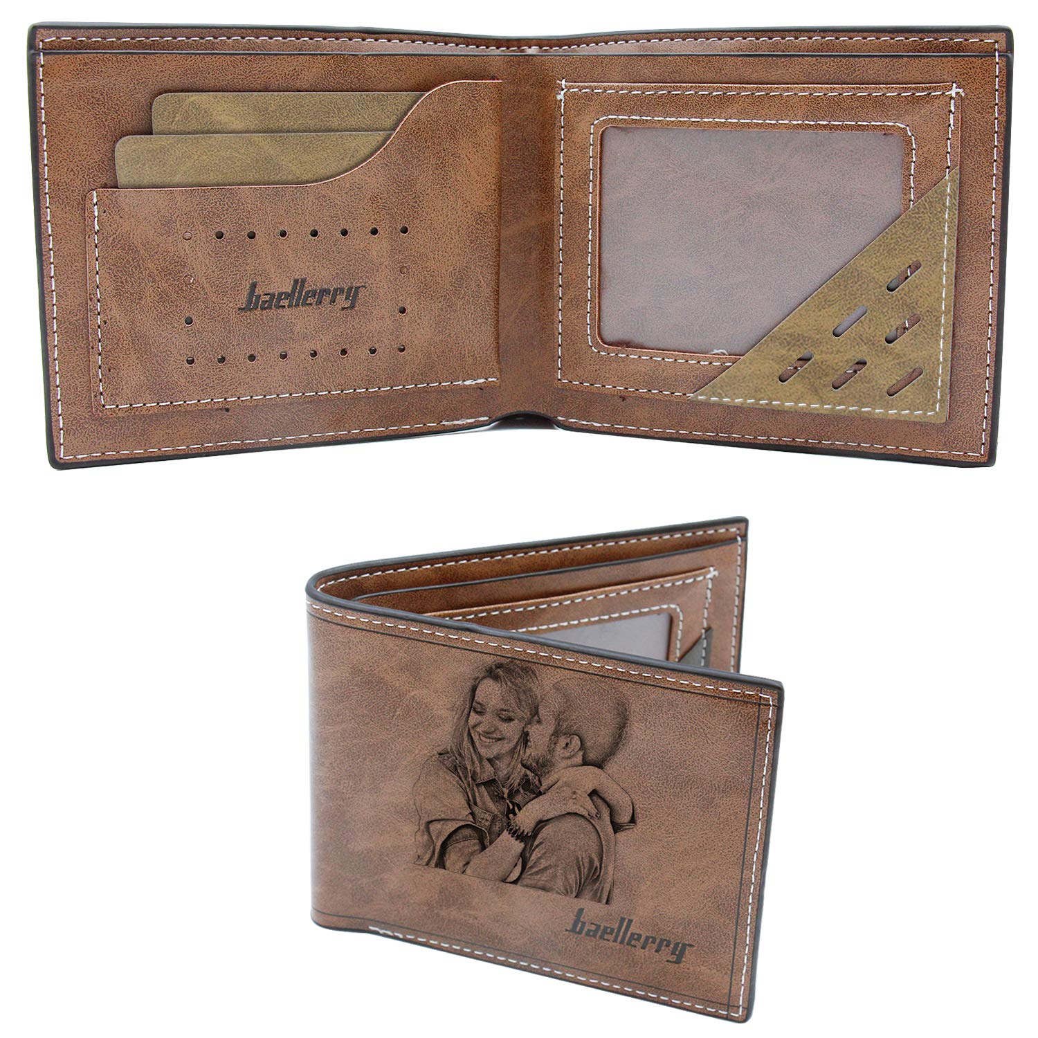 Personalized Men's Leather Wallet with Custom Photo Engraving - Dark Brown RFID Blocking Bifold Wallet for Dad, Husband, Boyfriend Gift | Perfect for Everyday Use, Travel & Special Occasions