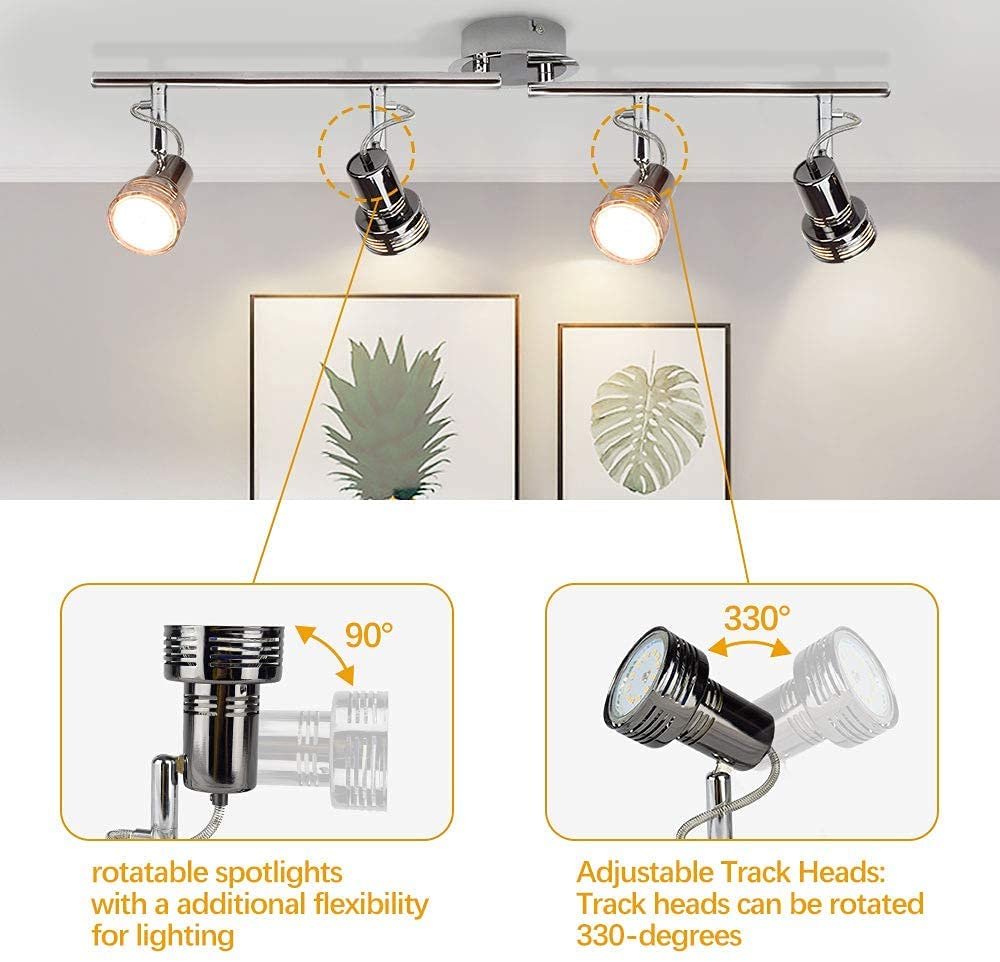 Depuley Modern 4-Light Flush Mount Track Lighting Kit, Adjustable Directional Ceiling Spotlights for Kitchen, Living Room, Hallway & Bedroom - Foldable Swing Arm Design for Flexible Illumination | Perfect for Task Lighting, Accent Lighting & Modern Home Decor