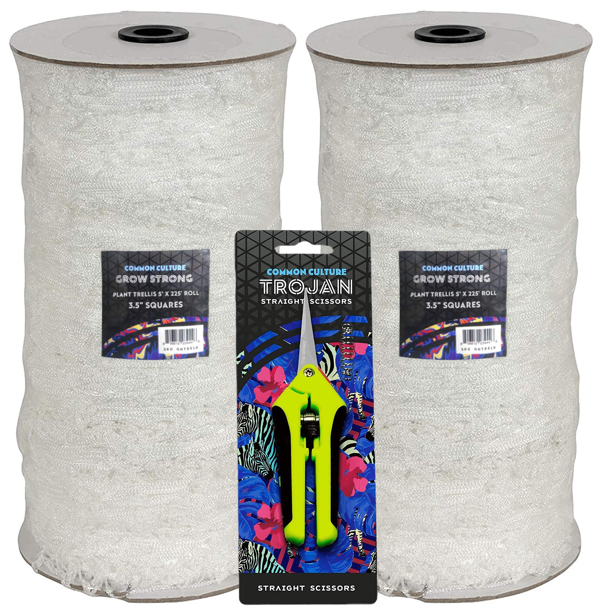 COMMON CULTURE 5x225 ft Heavy-Duty Garden Trellis Netting - Soft Mesh Nylon Plant Support for Climbing Vegetables, Vines & Flowers (2-Pack) + Free Trimming Scissors - Perfect for Tomatoes, Cucumbers & Vertical Gardening