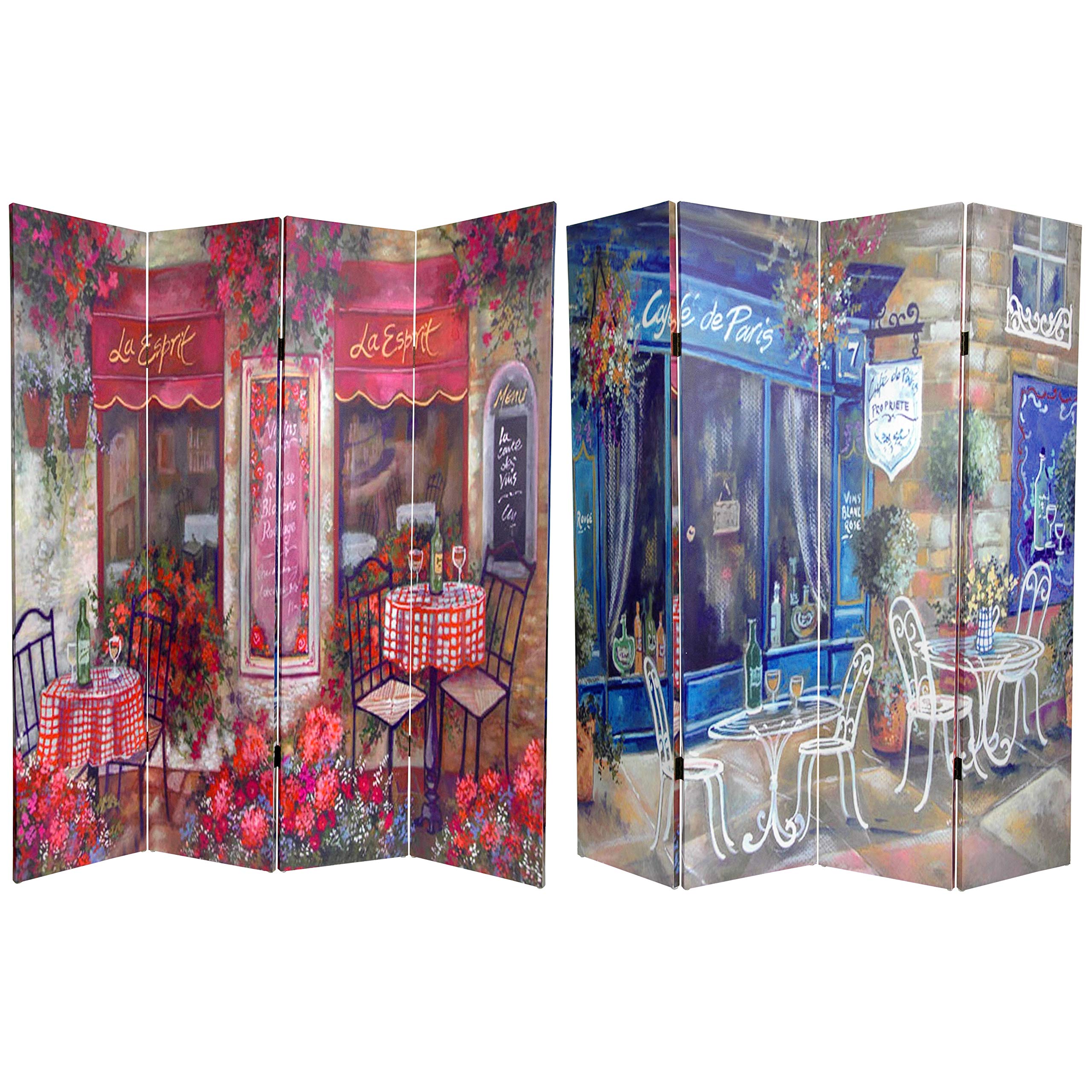 6 ft. Tall Double Sided Parisian Cafe Style Room Divider Screen - Hand Painted Canvas Oriental Folding Partition for Living Room, Bedroom & Office Privacy