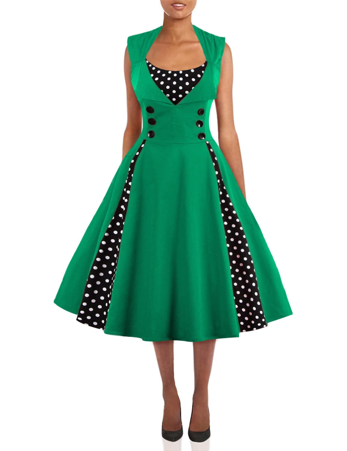 Q&Y Women's Plus Size 50s Vintage Polka Dot Swing Dress - Retro Rockabilly Pinup Style, Green 2X - Perfect for Cocktail Parties, Vintage Themed Events & Rockabilly Fashion