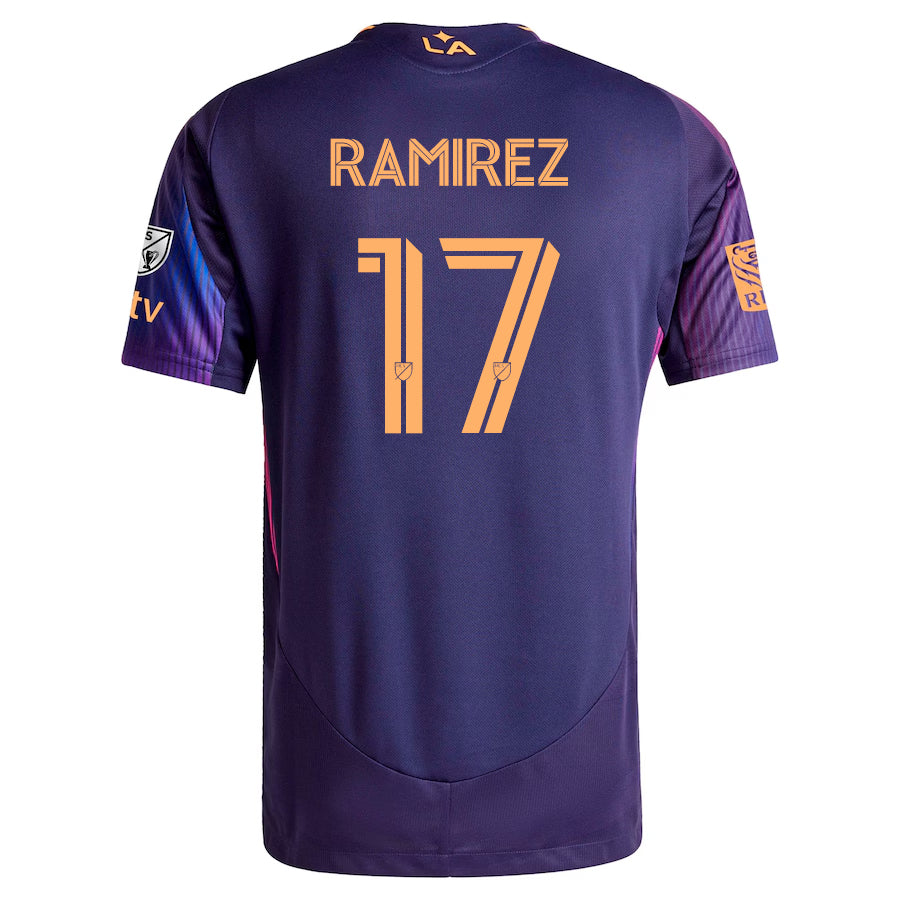 Adidas Christian Ramirez LA Galaxy Authentic Away Jersey 2025-2026 MLS Soccer Jersey with Apple TV & RBC Sponsorship - Purple - Perfect for Game Day, Fan Events & Soccer Collectors