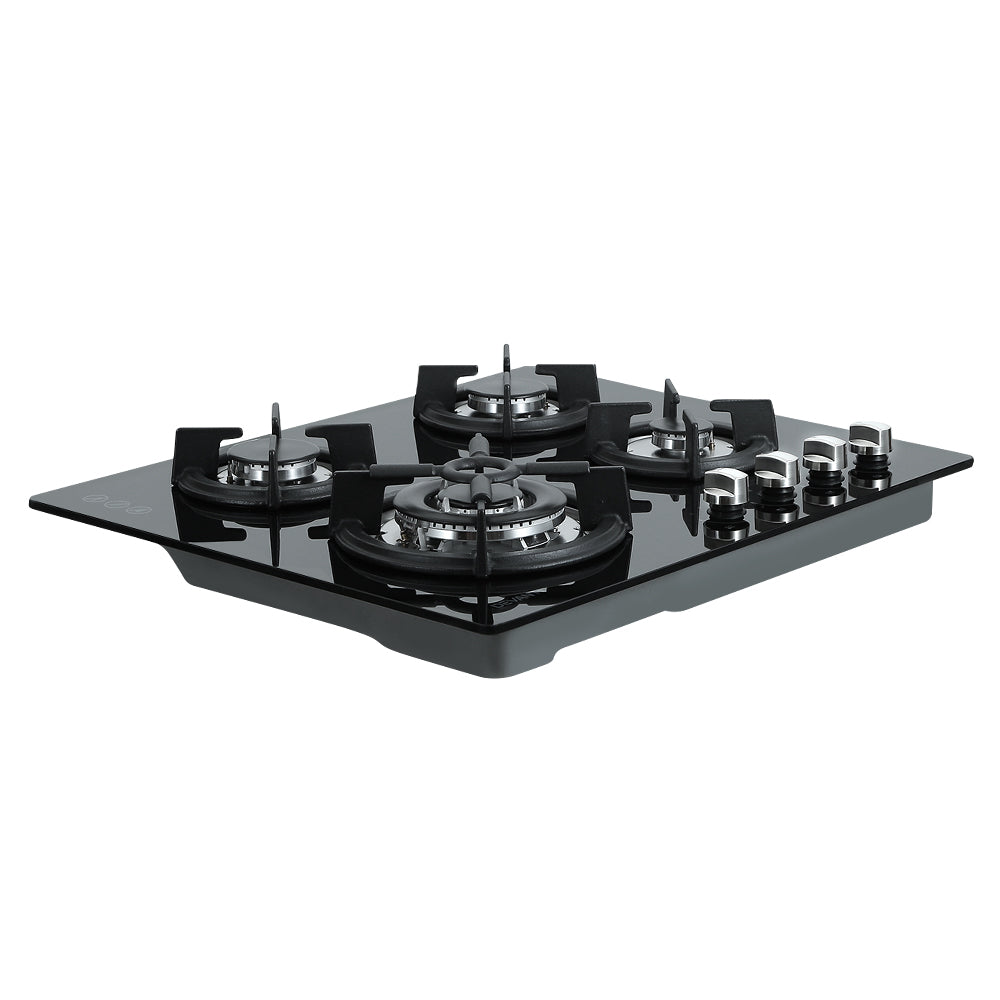 Devanti 60cm 4 Burner Gas Cooktop - Black Stainless Steel Stove for Professional Home Kitchen Cooking | Perfect for Apartments, RVs & Outdoor BBQs