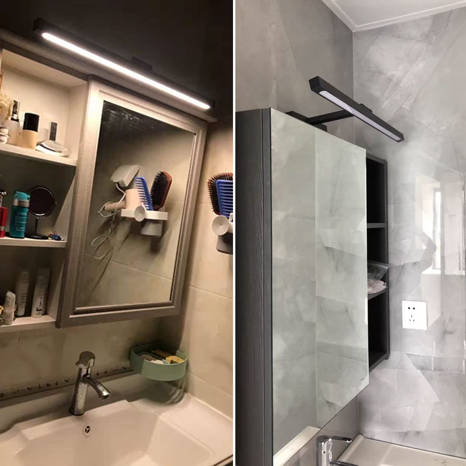 15.9 Inch Black LED Vanity Light - 8W Adjustable Aluminum Wall Mounted Bathroom Light Fixture with 3000K Warm White Light for Mirror Illumination | Modern Vanity Lighting for Bathroom, Dressing Room & Makeup Area