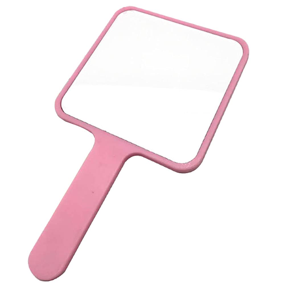 Large Square Hand Mirror with Handle - Pink Makeup Mirror for Salon, Barbers & Hairdressers | Portable Vanity Mirror for Home, Travel & Professional Styling