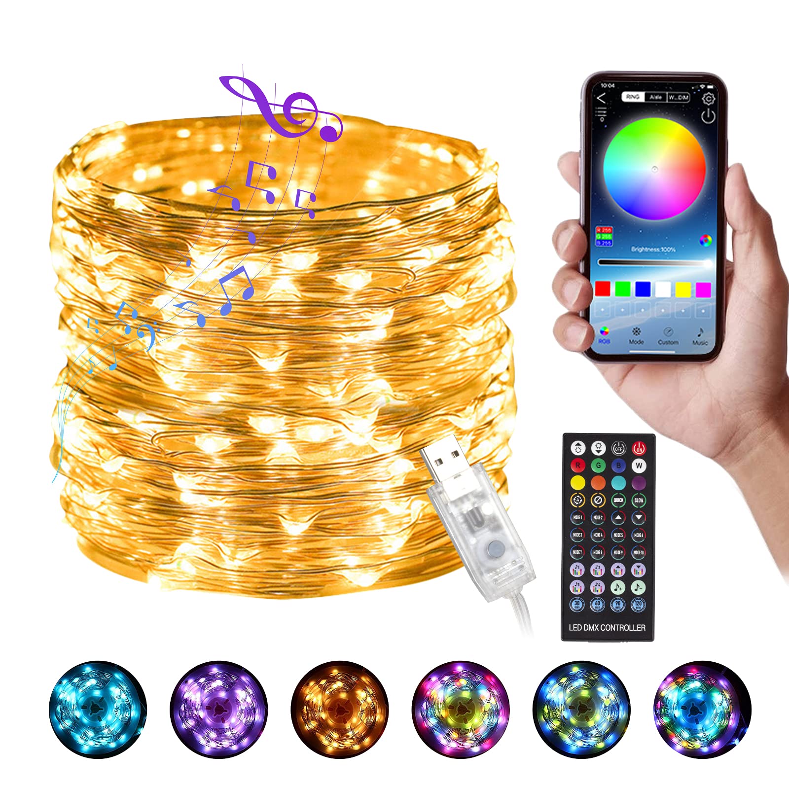 XTELARY 100 LED Fairy Lights Plug in - 33ft RGB Color Changing Twinkle Lights with Remote & App Control, Music Sync Mode - Perfect for Christmas Tree Decor, Bedroom, Party, Wedding, Outdoor & Indoor Lighting Decorations