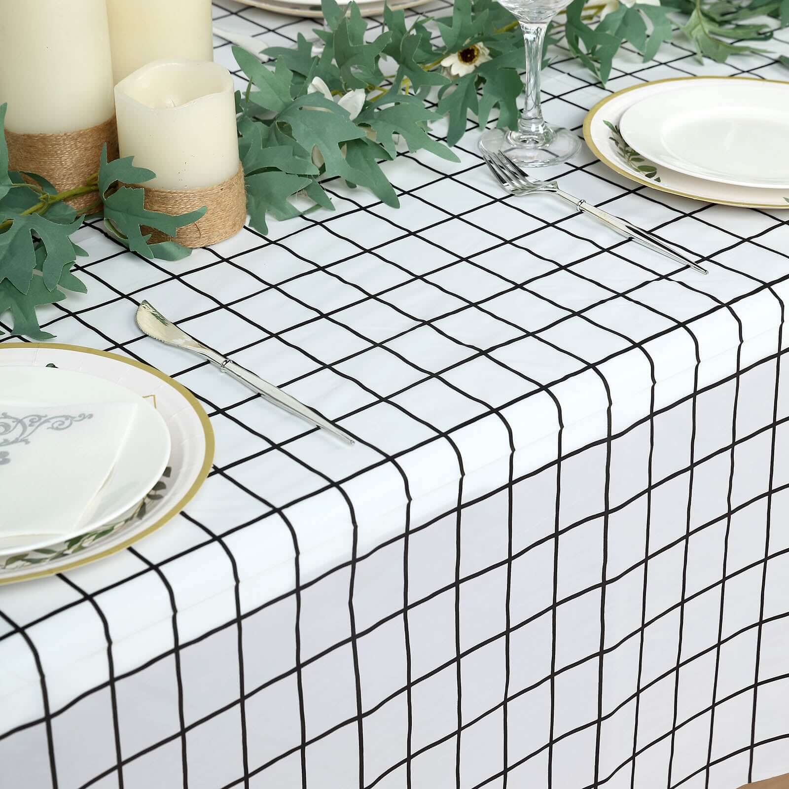 5-Pack Black & White Rectangular Plastic Table Covers 54