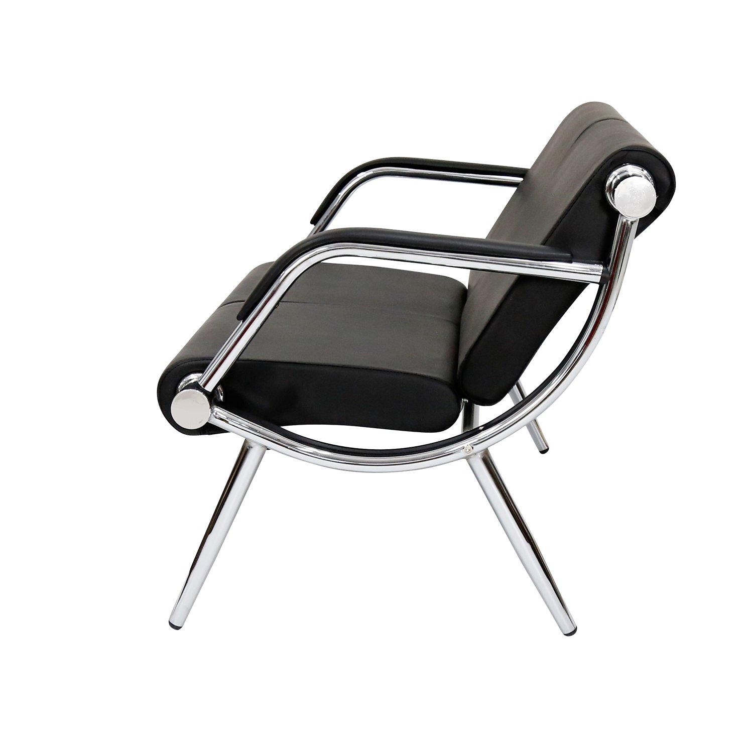 Premium Black Leather Executive Reception Chair - 2-Seat Bench for Office Waiting Room, Salon, Barber Shop, Bank, Airport - Comfortable & Stylish Guest Seating Solution
