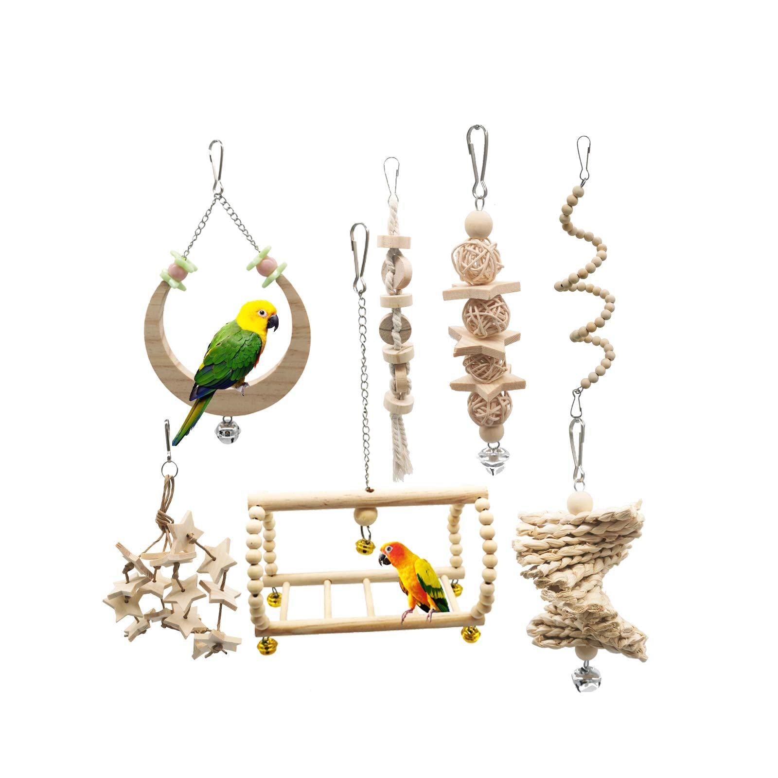AIVYNA 7-Pack Bird Parrot Swing Toys - Chewing & Hanging Bell Cage Toys for Small Birds - Parakeets, Cockatiels, Conures, Finches, Budgies, Macaws, Lovebirds - Perfect for Playtime & Cage Enrichment