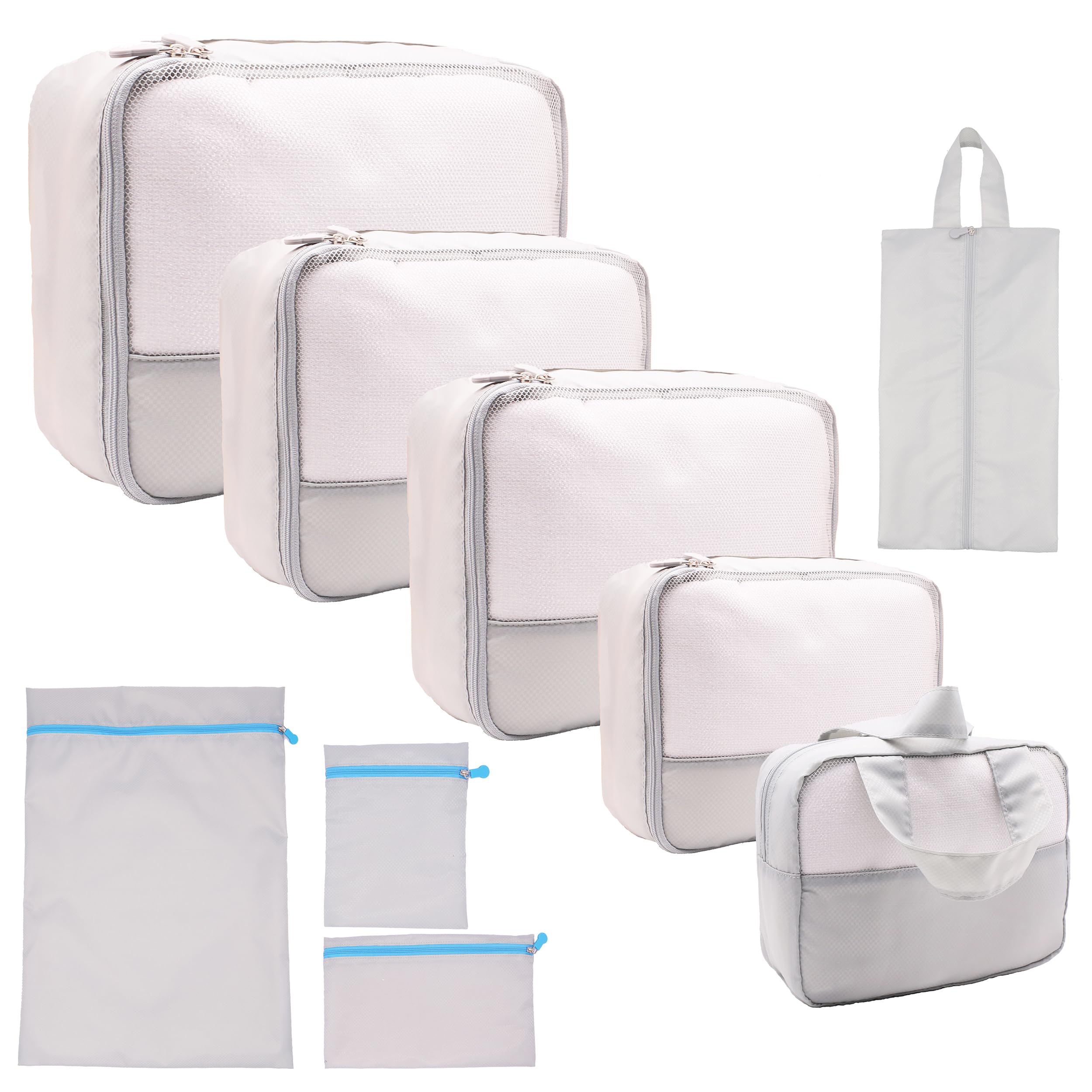 DoubleTrip 9-Piece Gray Travel Organizer Set - 4 Packing Cubes, Cosmetic Bag, Shoe Pouch, Electronics Case & Laundry Bag - Perfect for Luggage Organization & Travel Essentials | Ideal for Business Trips, Vacations & Weekend Getaways