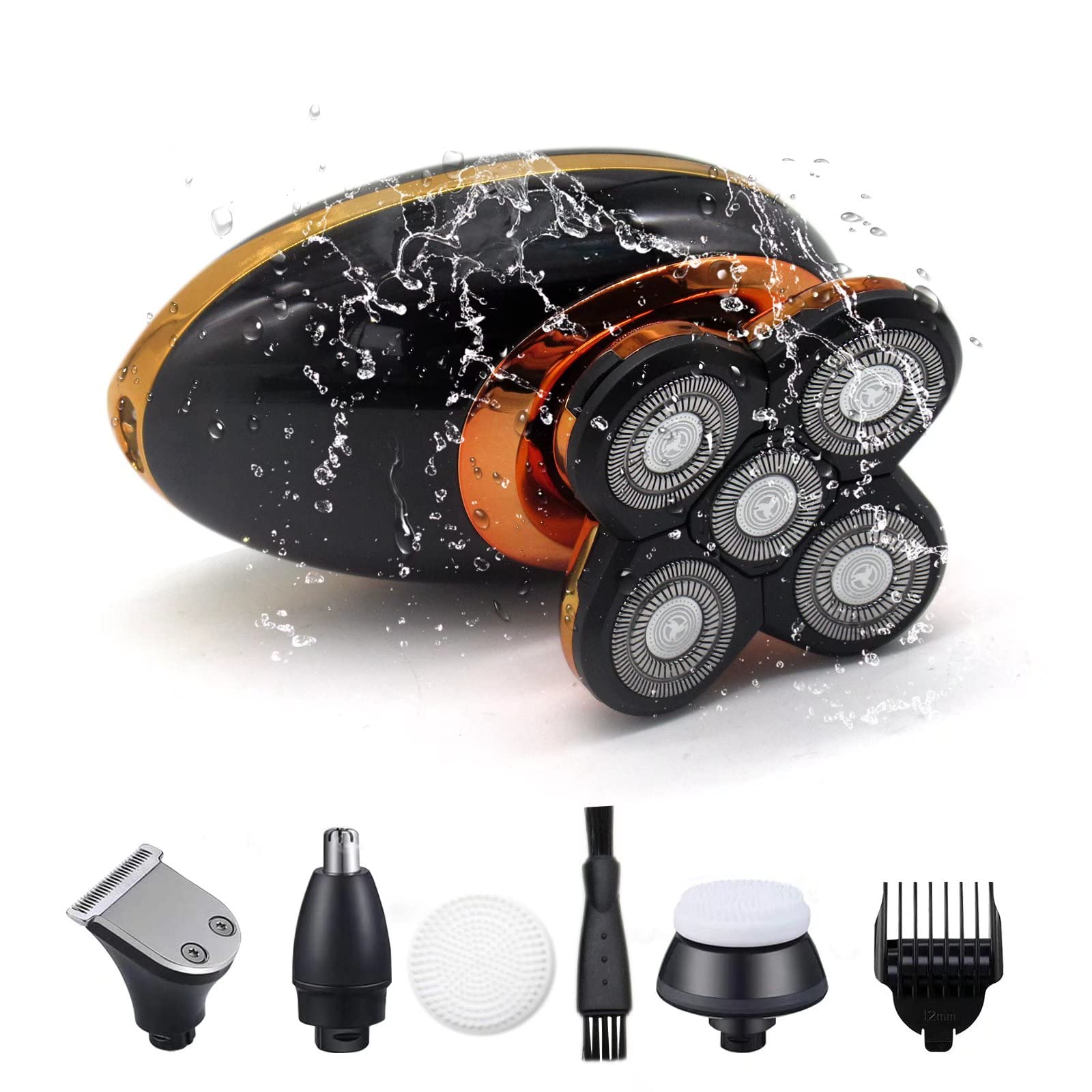 5-in-1 Rechargeable Electric Shaver for Men with 5 Floating Heads - Multi-Functional Razor, Hair Clipper, Nose & Ear Trimmer, Facial Cleaning Brush - Perfect for Travel, Home & Gym Use - Free US Shipping